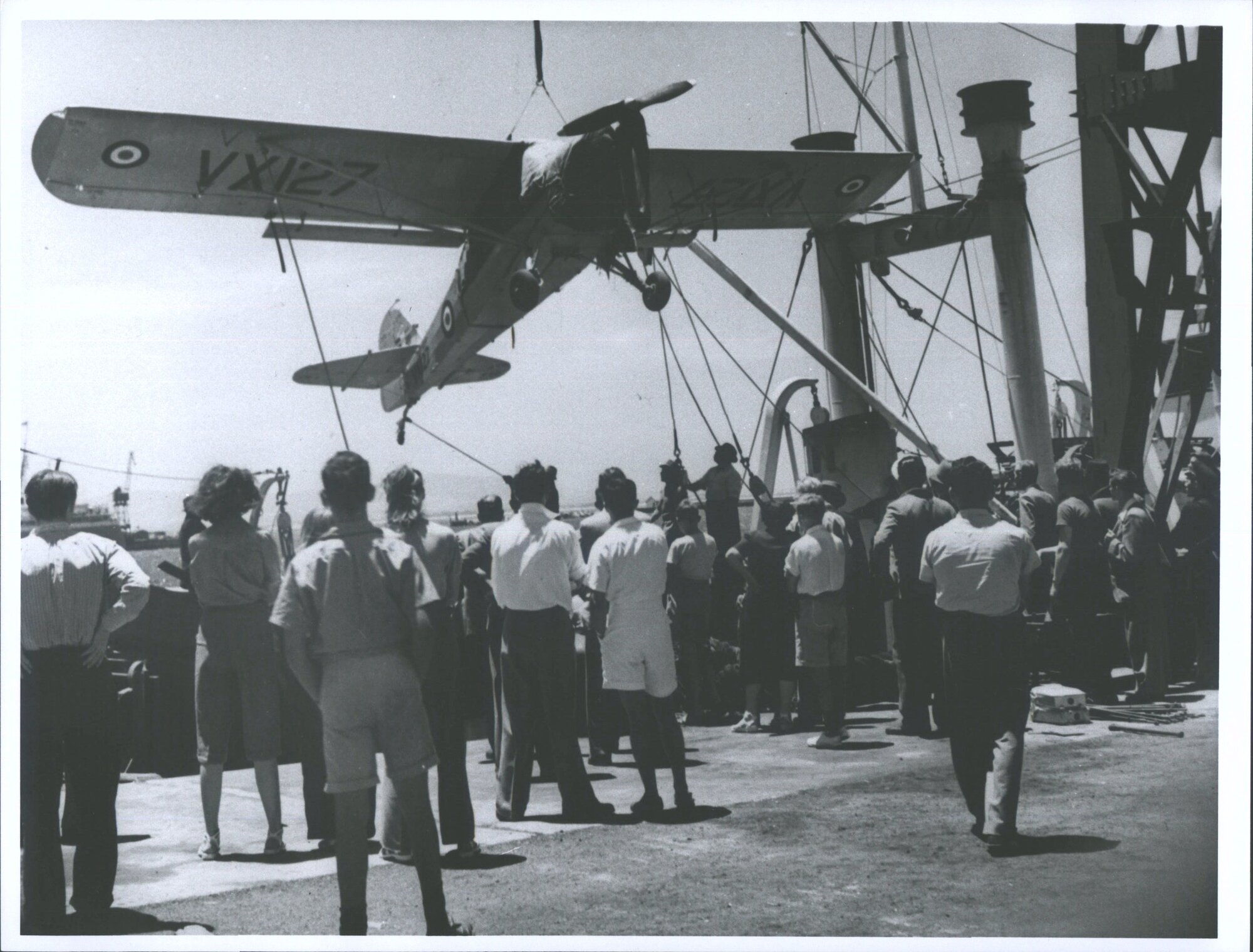Aircraft being loaded on to "Norsel," Cape Town