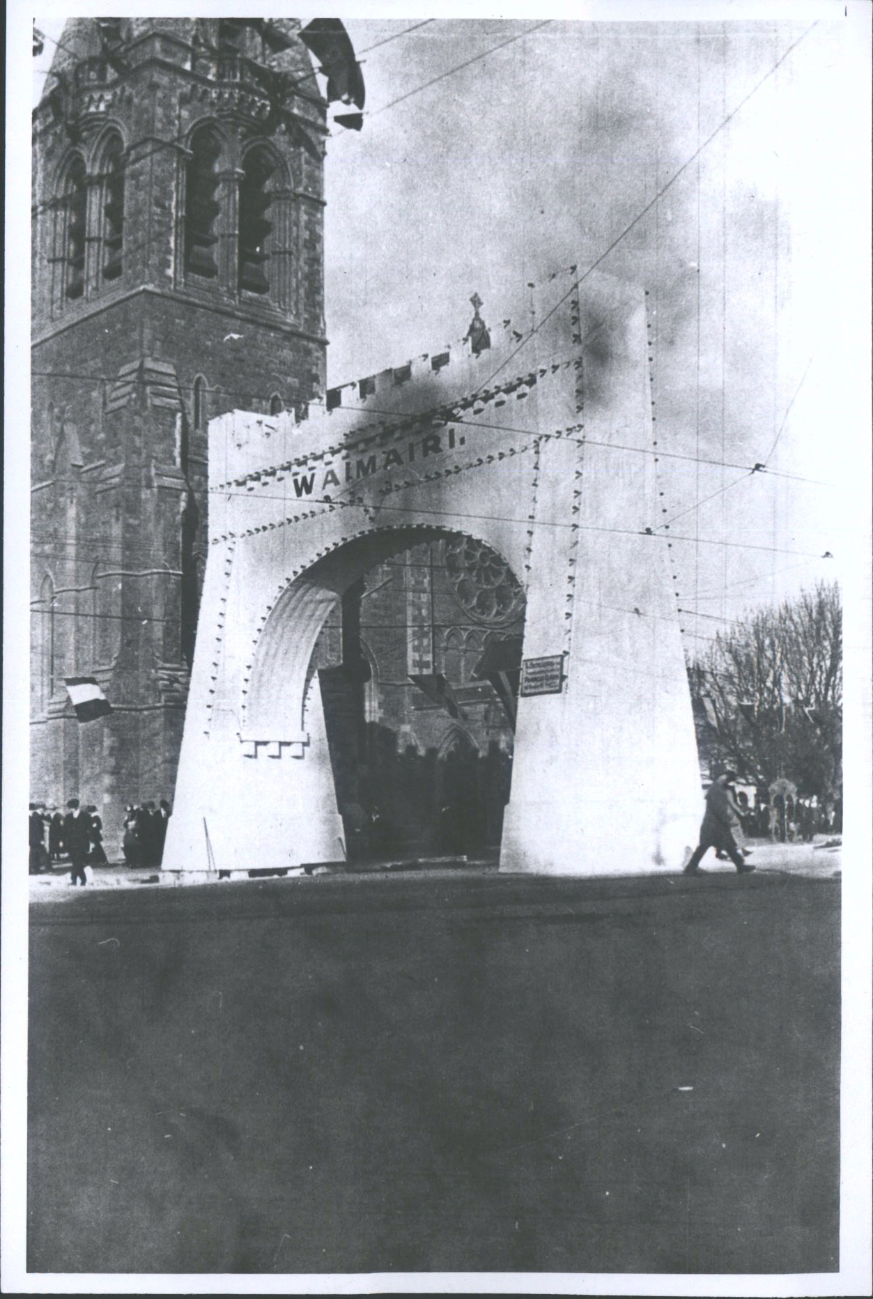 Peace Day. Arch in front of Cathedral Christchurch, 1919