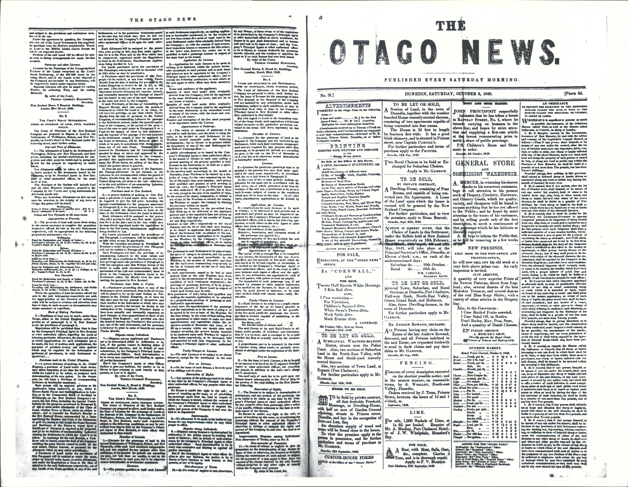 Otago News no 316 Oct 1849