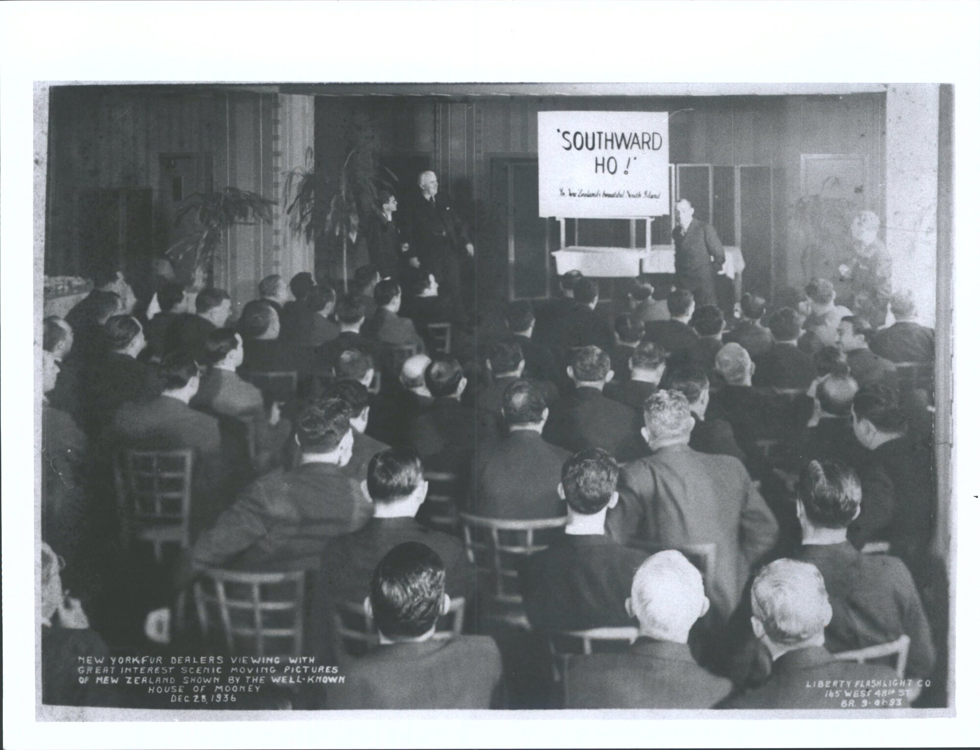 New York fur dealers viewing moving pictures of New Zealand