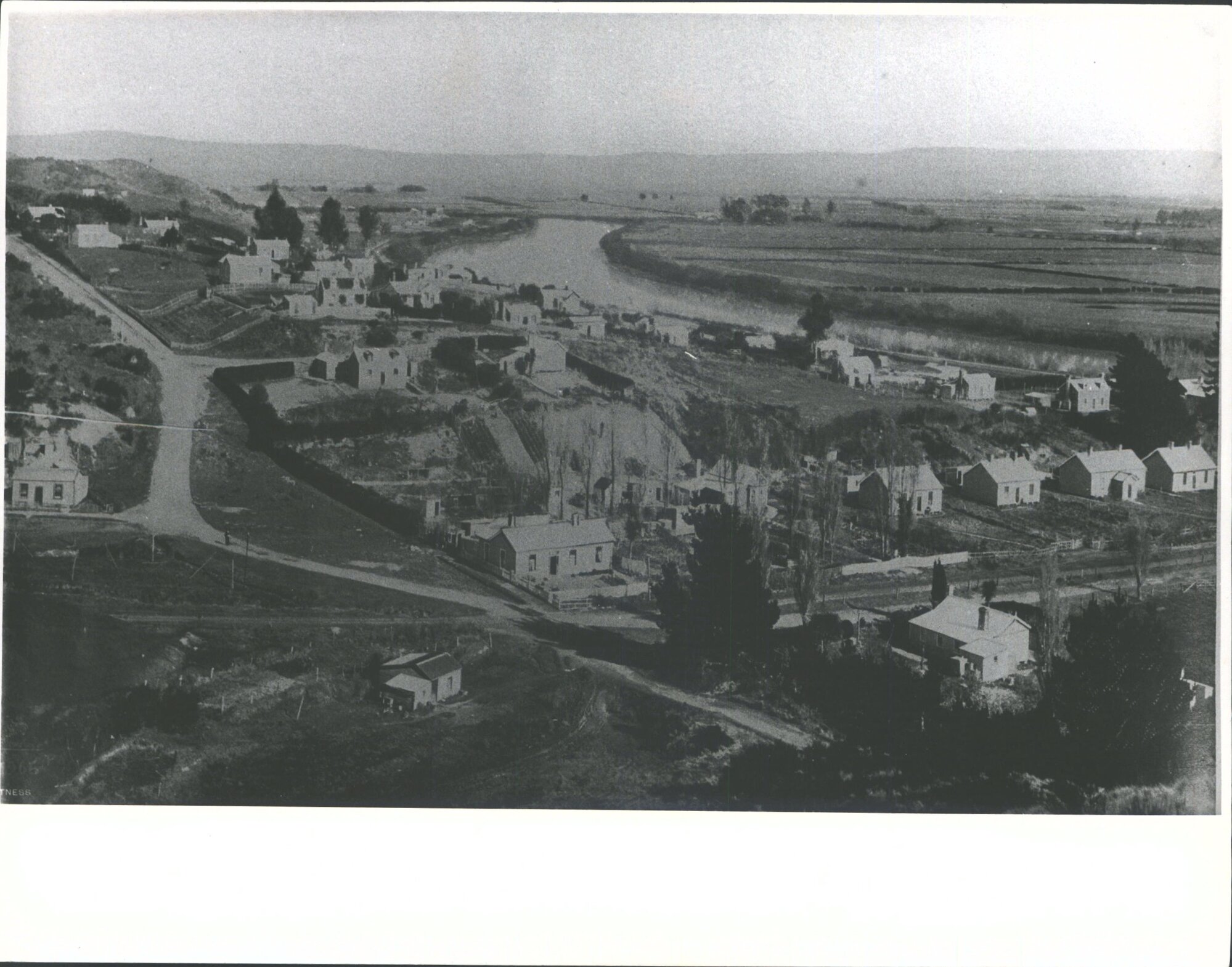 A portion of Kaitangata township from the hillside showing Molyneaux on the right