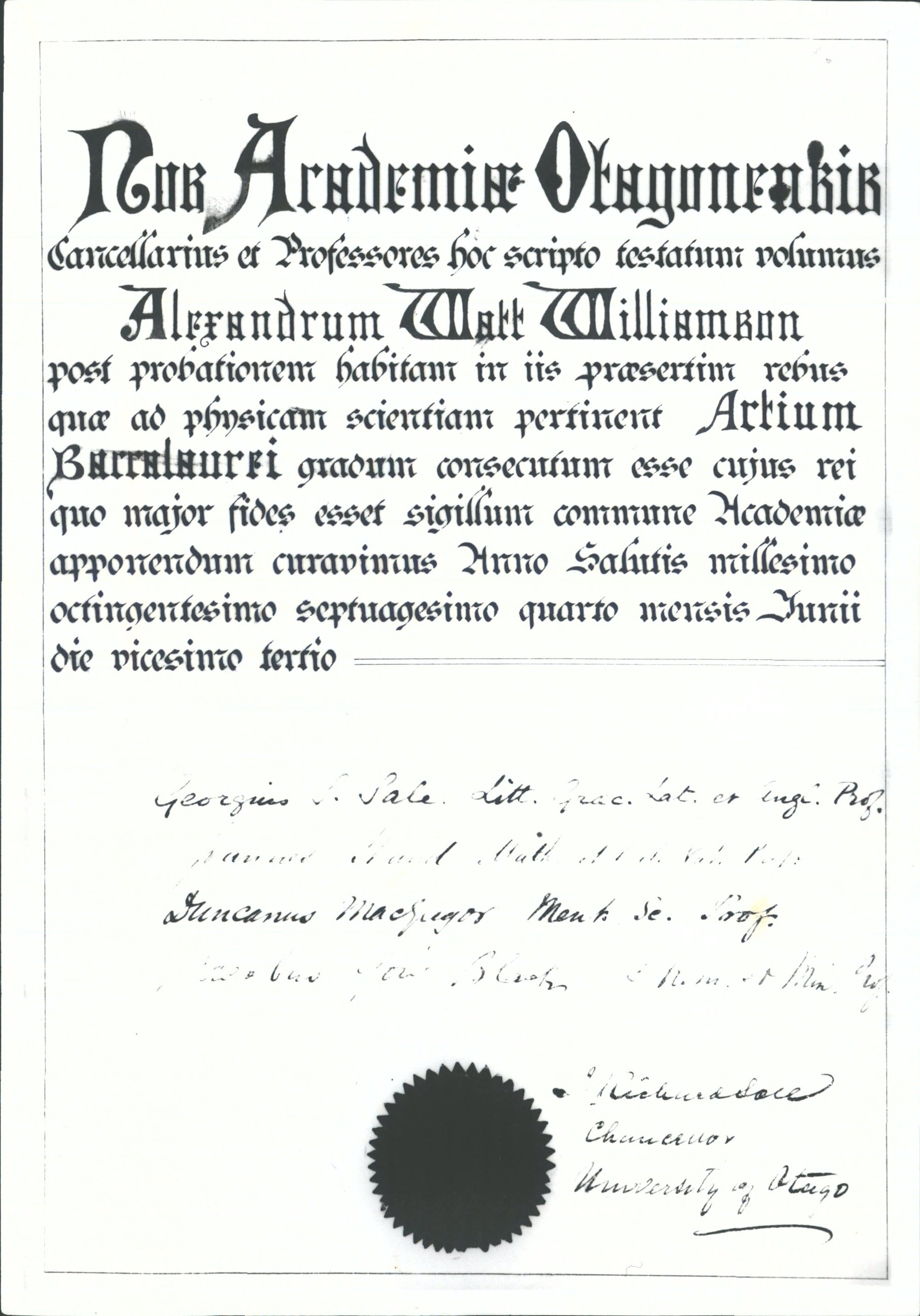 1st degree awarded to K. A. Williamison