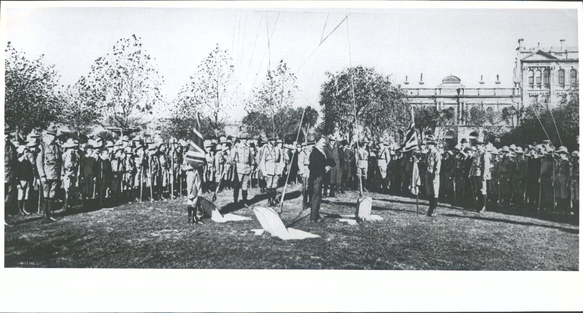 Caption: 'The Boy Scout Movement in Dunedin: the Mayor, Mr. J. H. Walker, addressing the parade in the Triangle on Saturday, April 23