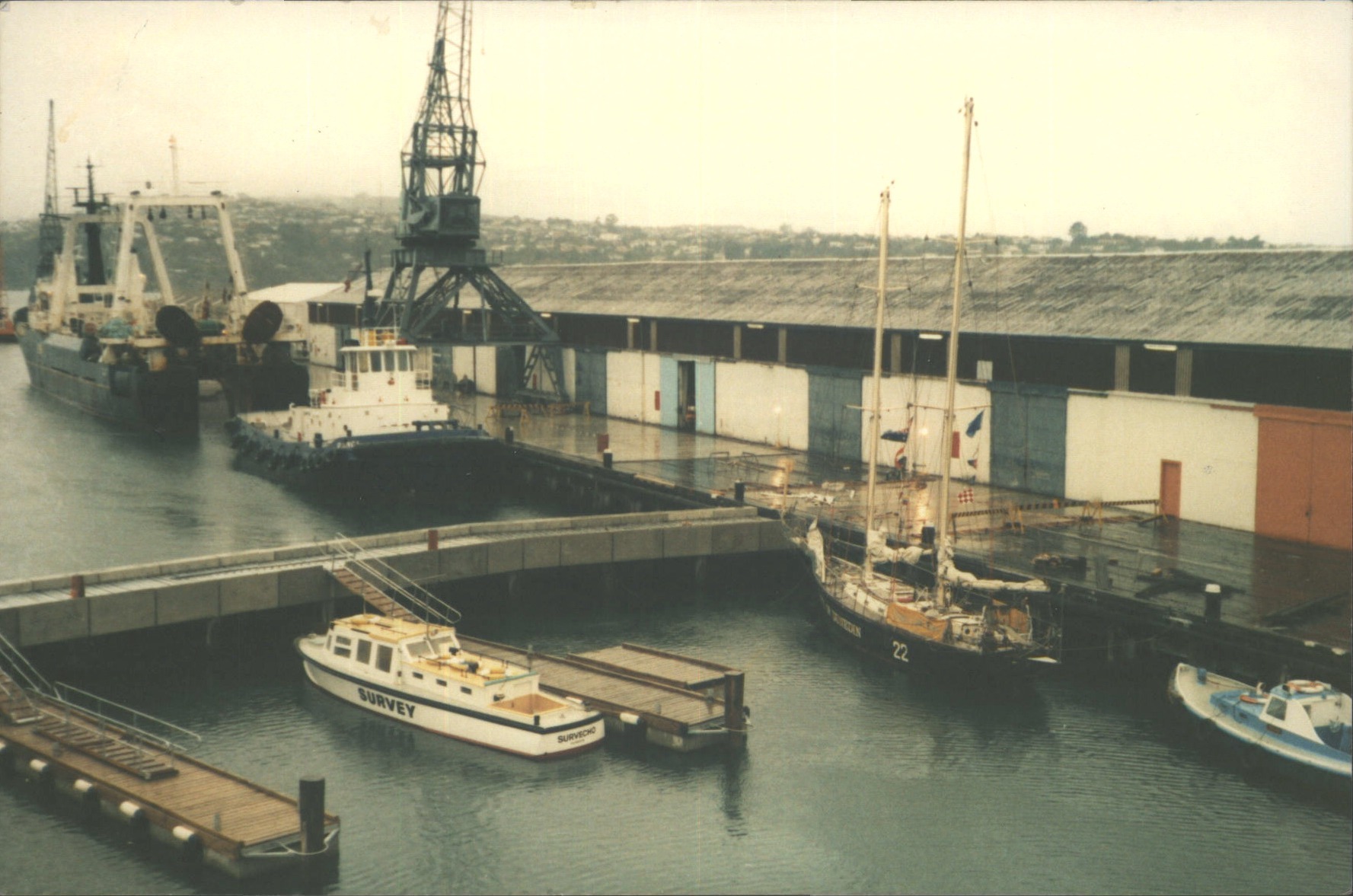 Birch St Wharf, Yacht City of Dunedin in front