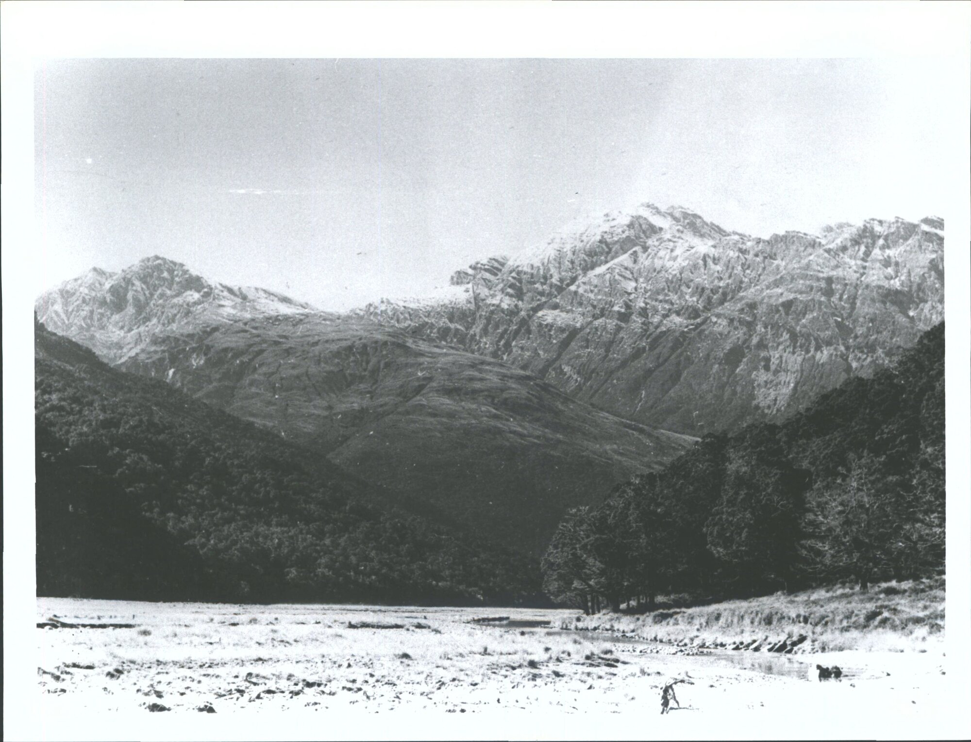 A view East down Aspiring Flat to the range of hills between Lake Wanaka and the Matukituki valley,