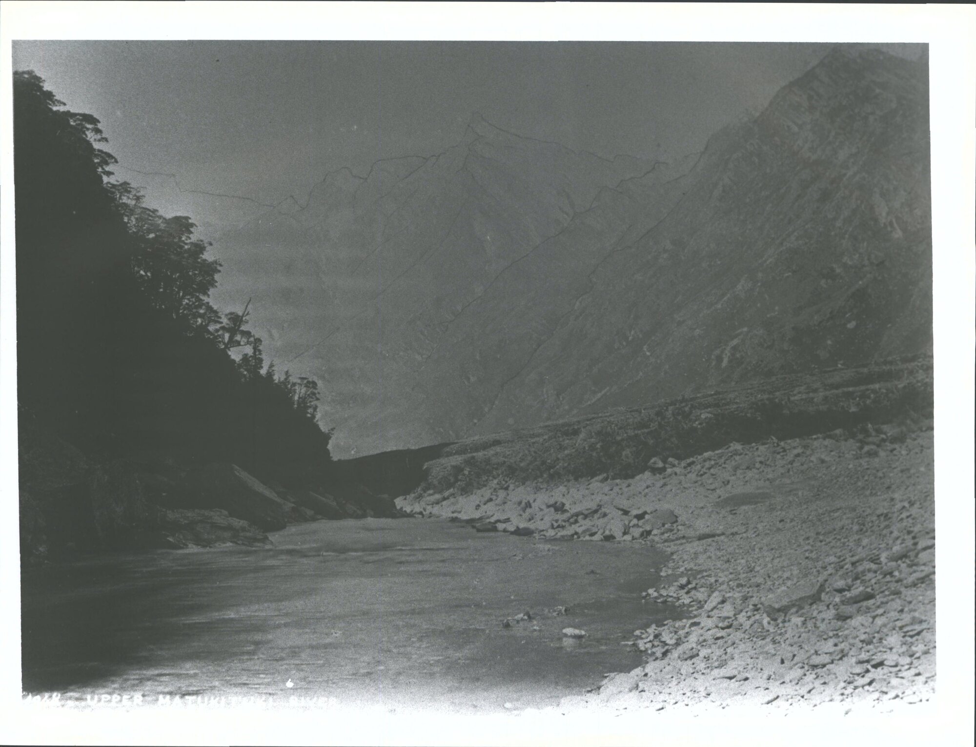Top of Rob Roy Gorge looking down West Matukituki towards [Sharks] Tooth peak.