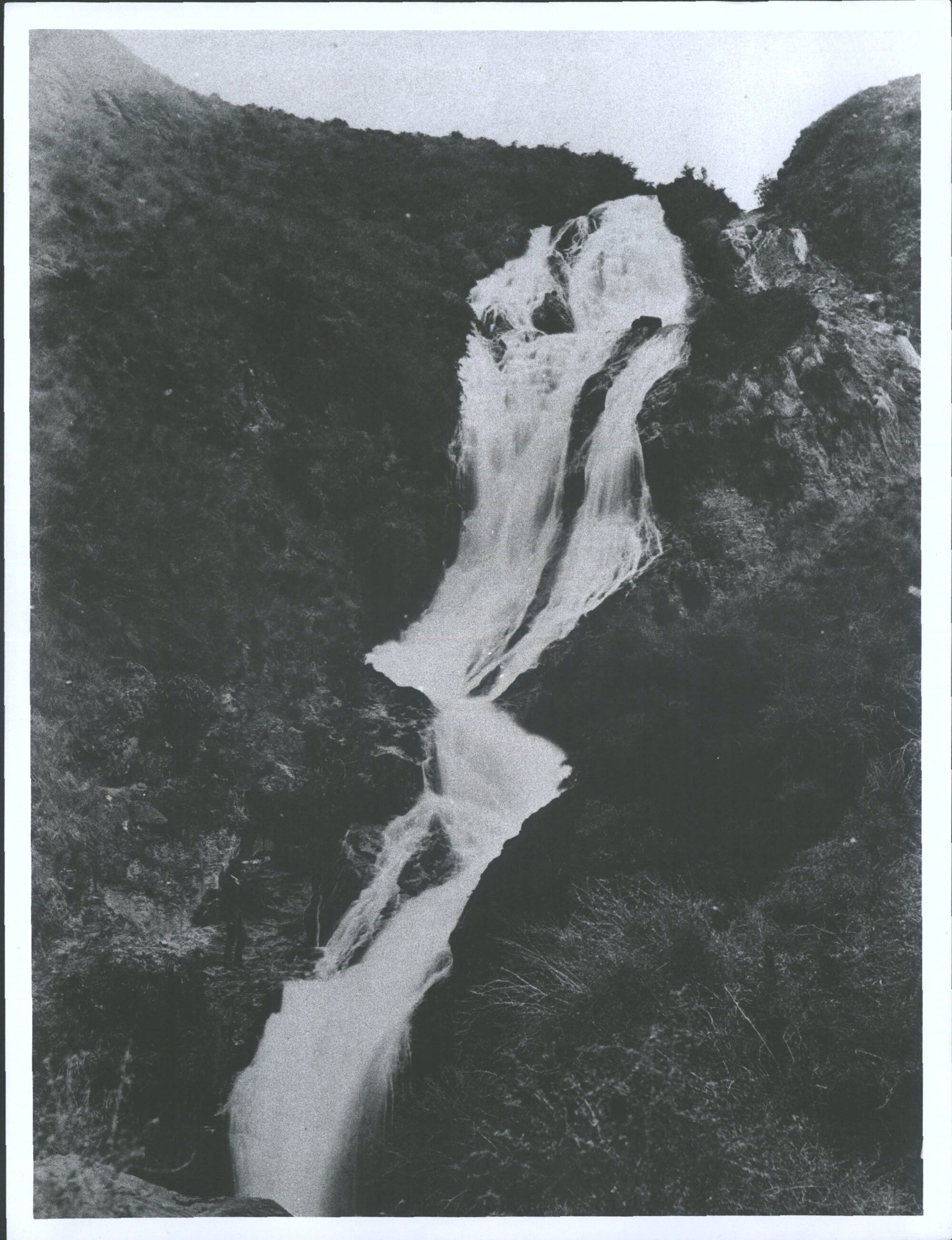 Falls from Coronet Peak feeding Lake Hayes.