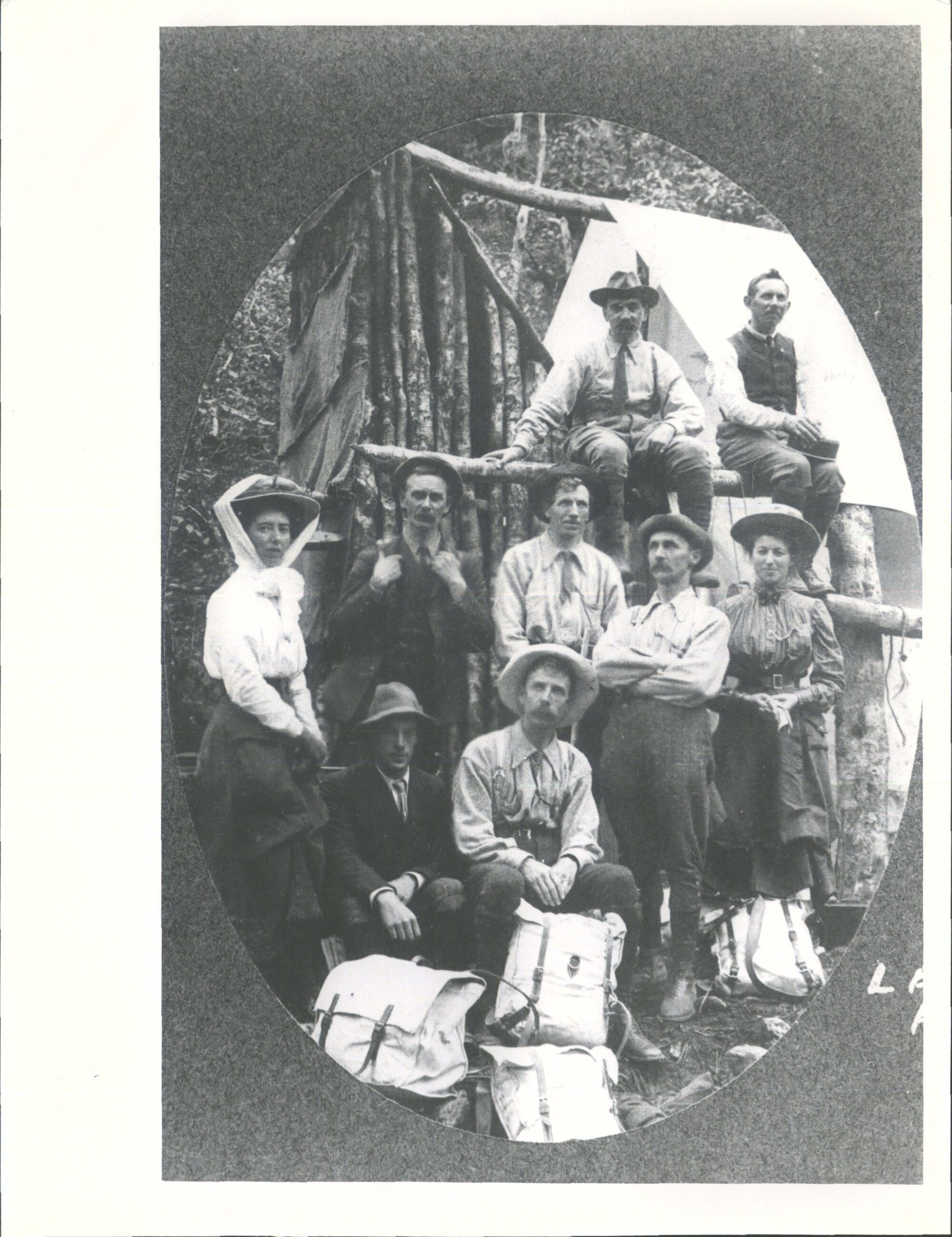 Leaving Howden Camp:     Party comprises Joseph &amp; Alex  C. McGeorge, J. Louis Salmond, David Tannoch, Rev James  J. Cairney, Mis