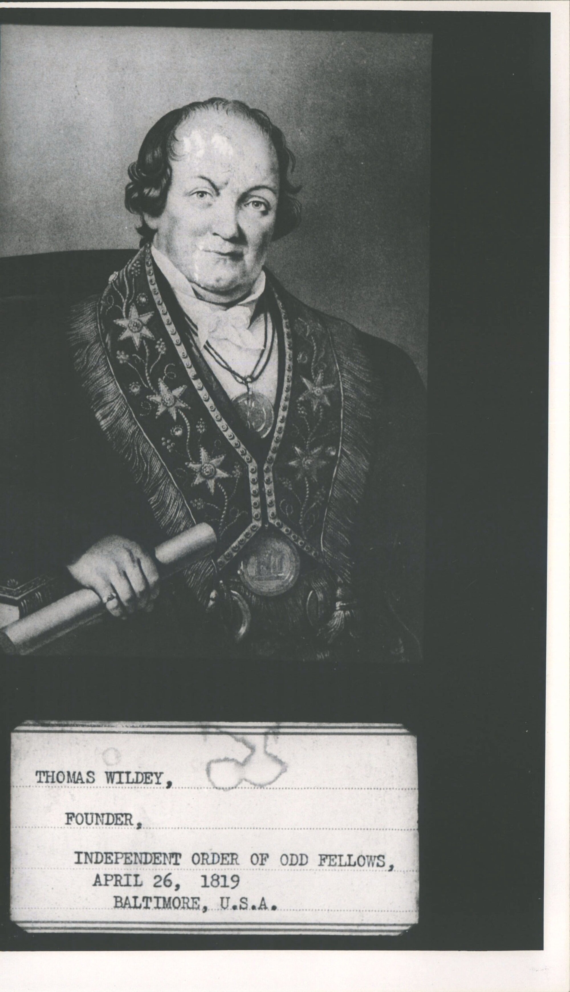 Thomas Wildey Founder I.O.O.F Baltimore U.S.A 26/4/1819