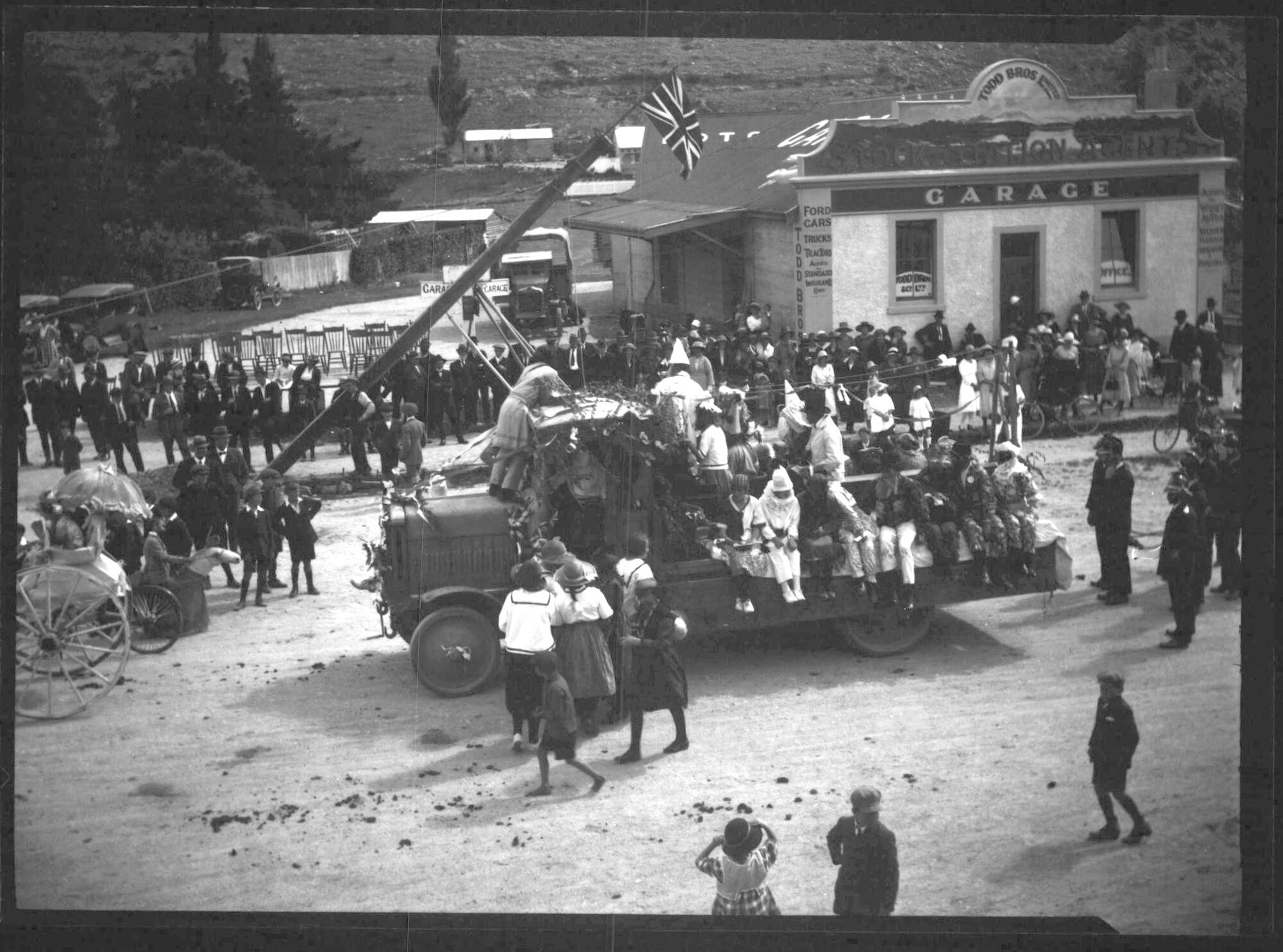 Erection of first electric power pole