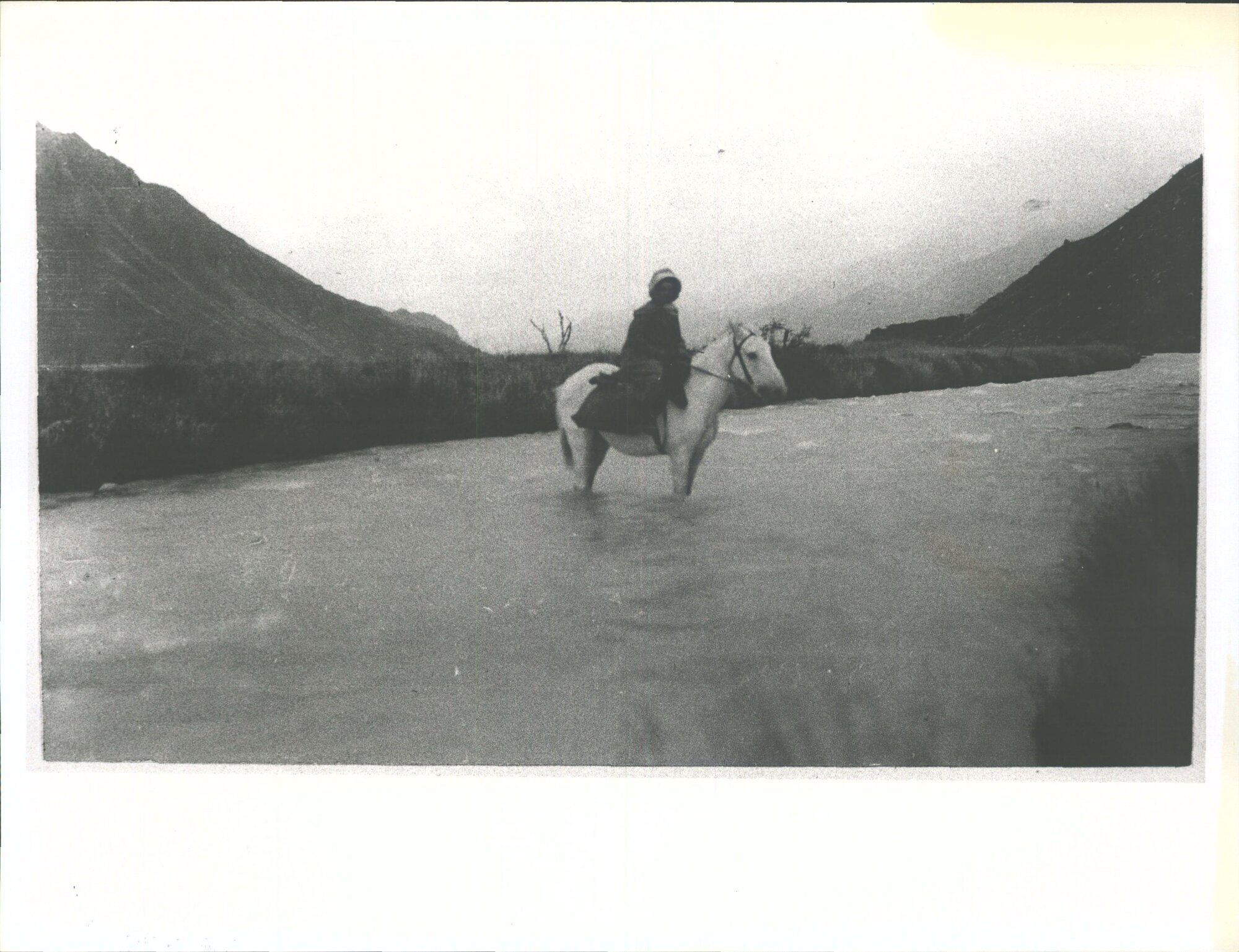 Mrs Alex McGeorge on a horse in Blue Lake Stream