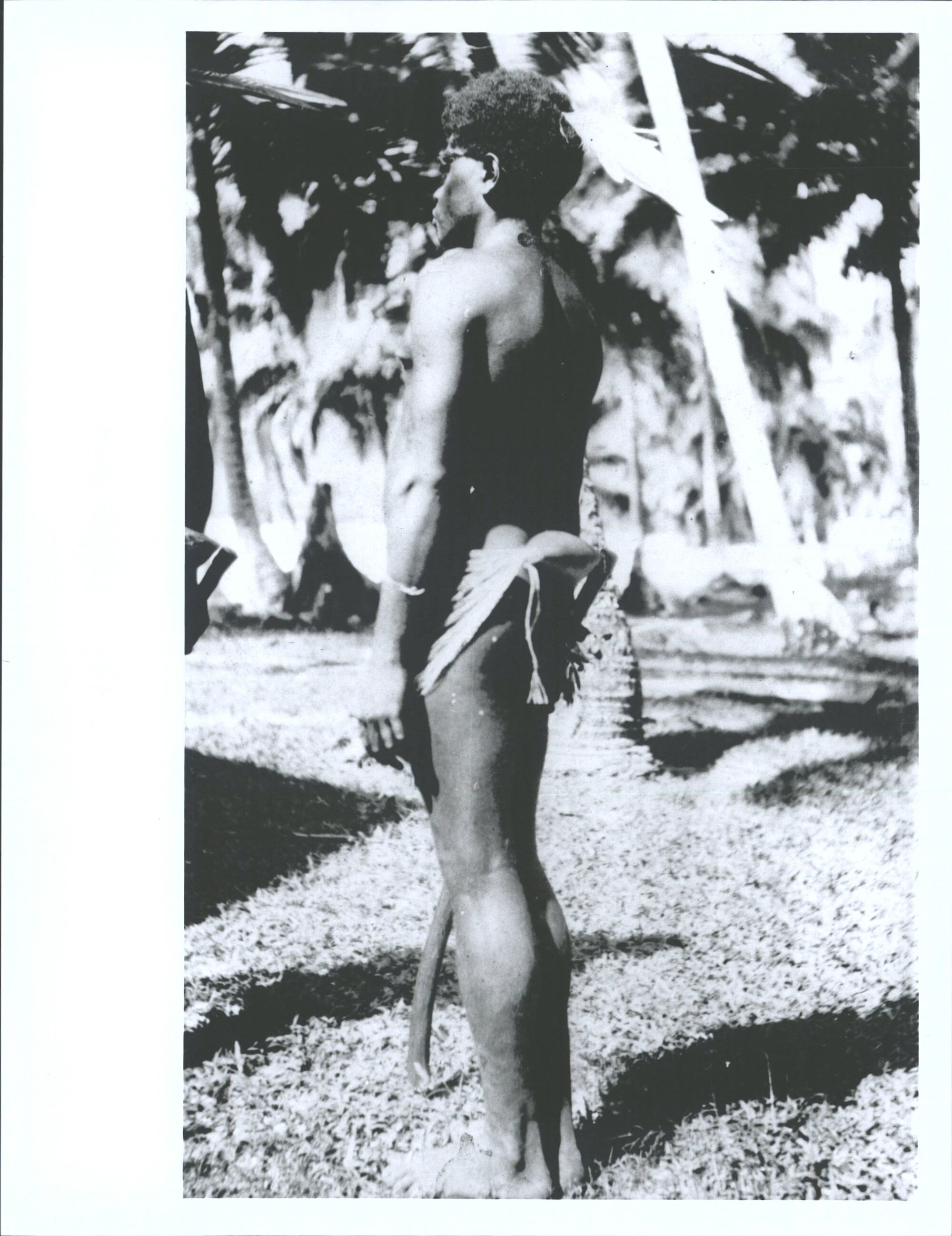 Espiritu Santo 'Men's dress in heathenism ... Lumps of wood at back, strings of native beads in front.'