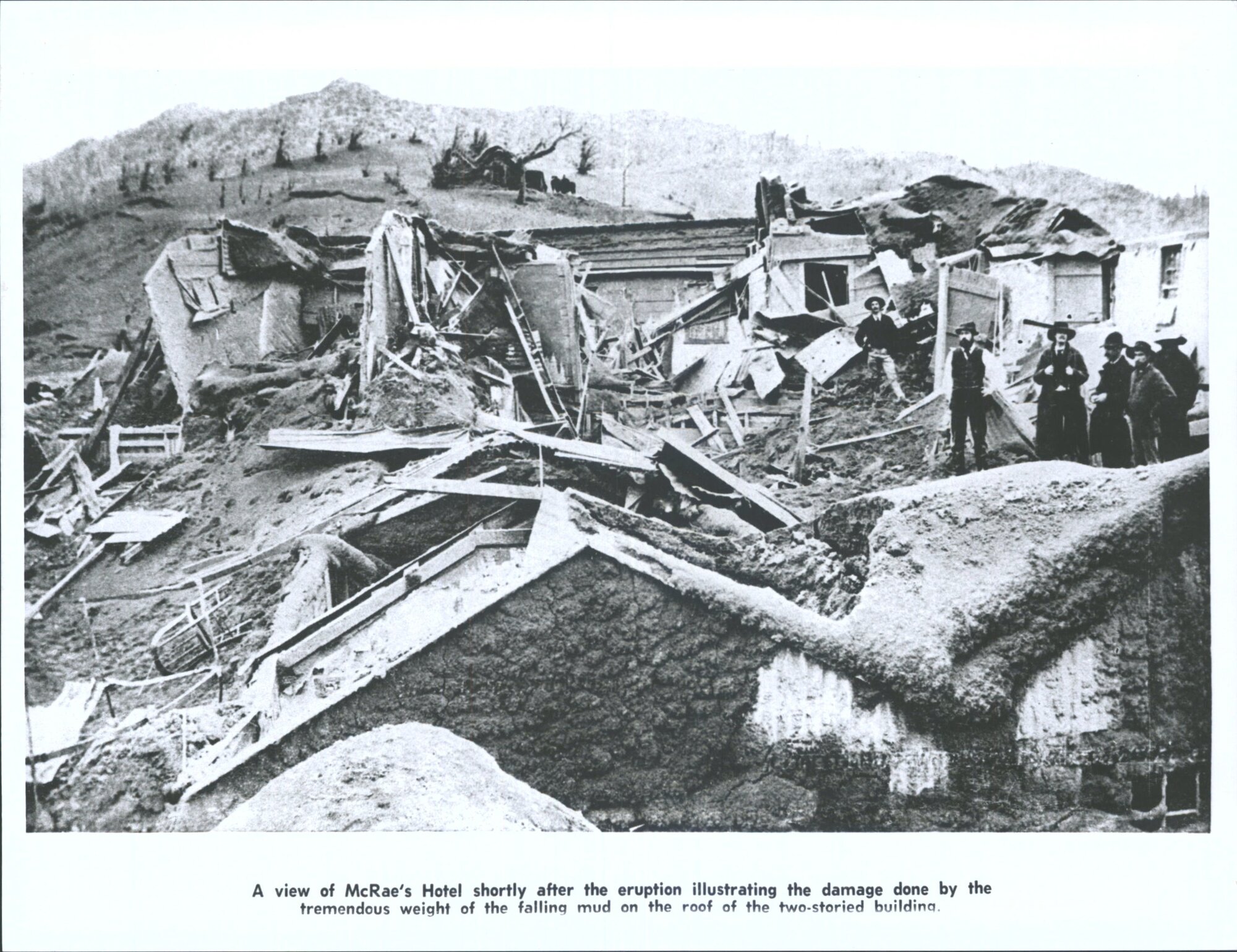 A view of McRae's Hotel shortly after the eruption