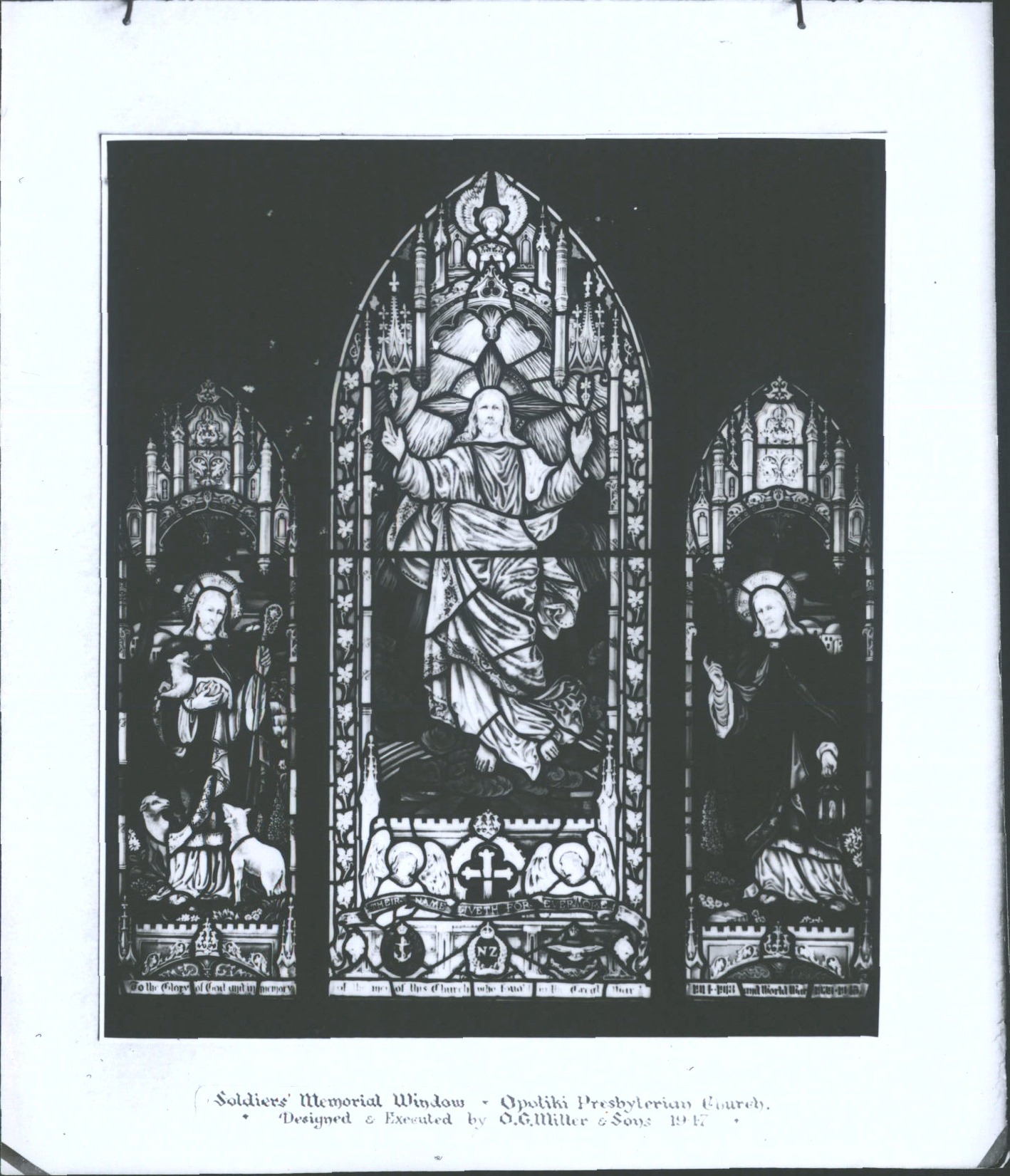 Opotiki Presbyterian Church Soldiers' Memorial Window designed by O. G. Milles &amp; Sons Dunedin