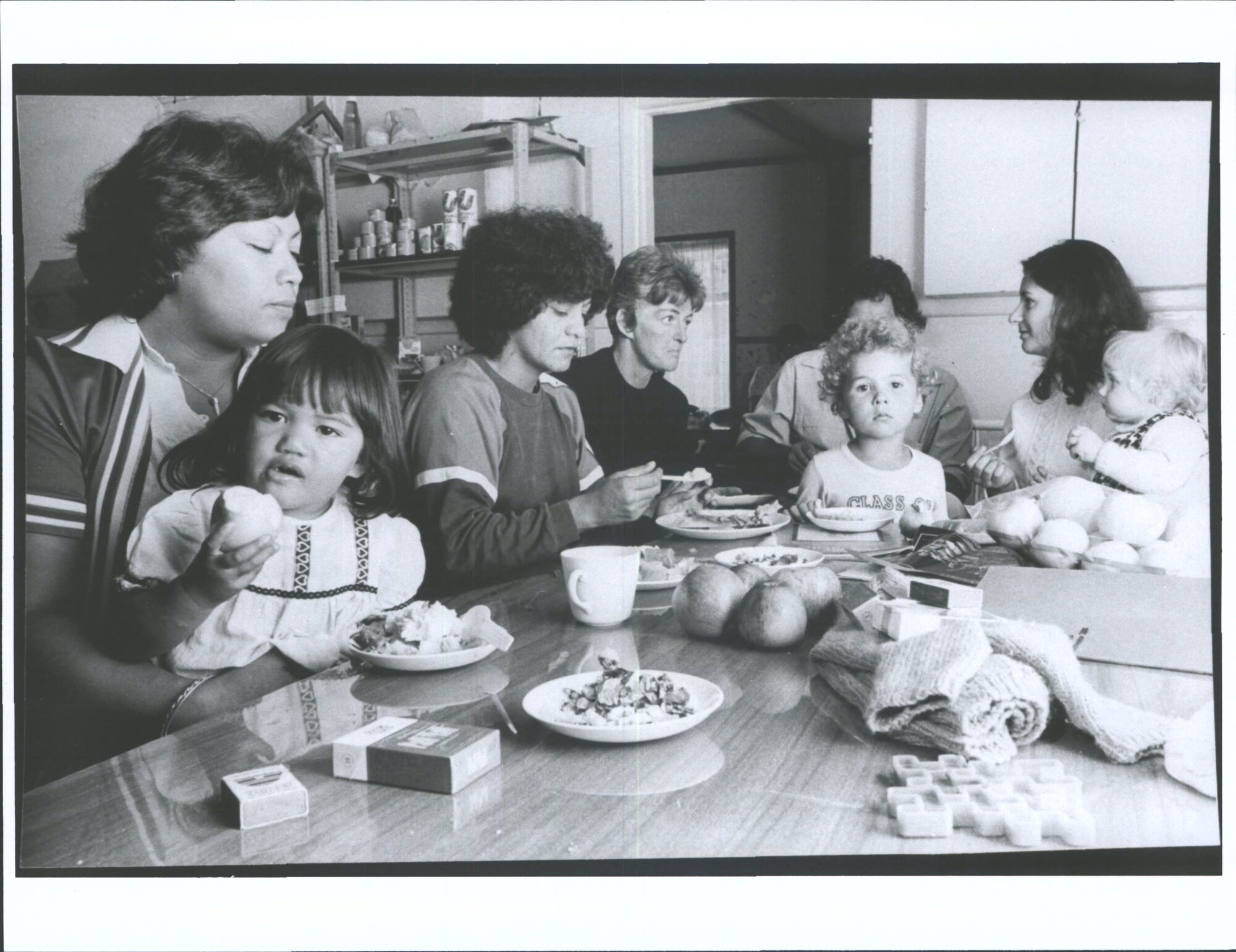 Wives and children of strikers having a mid-day meal at the relief centre