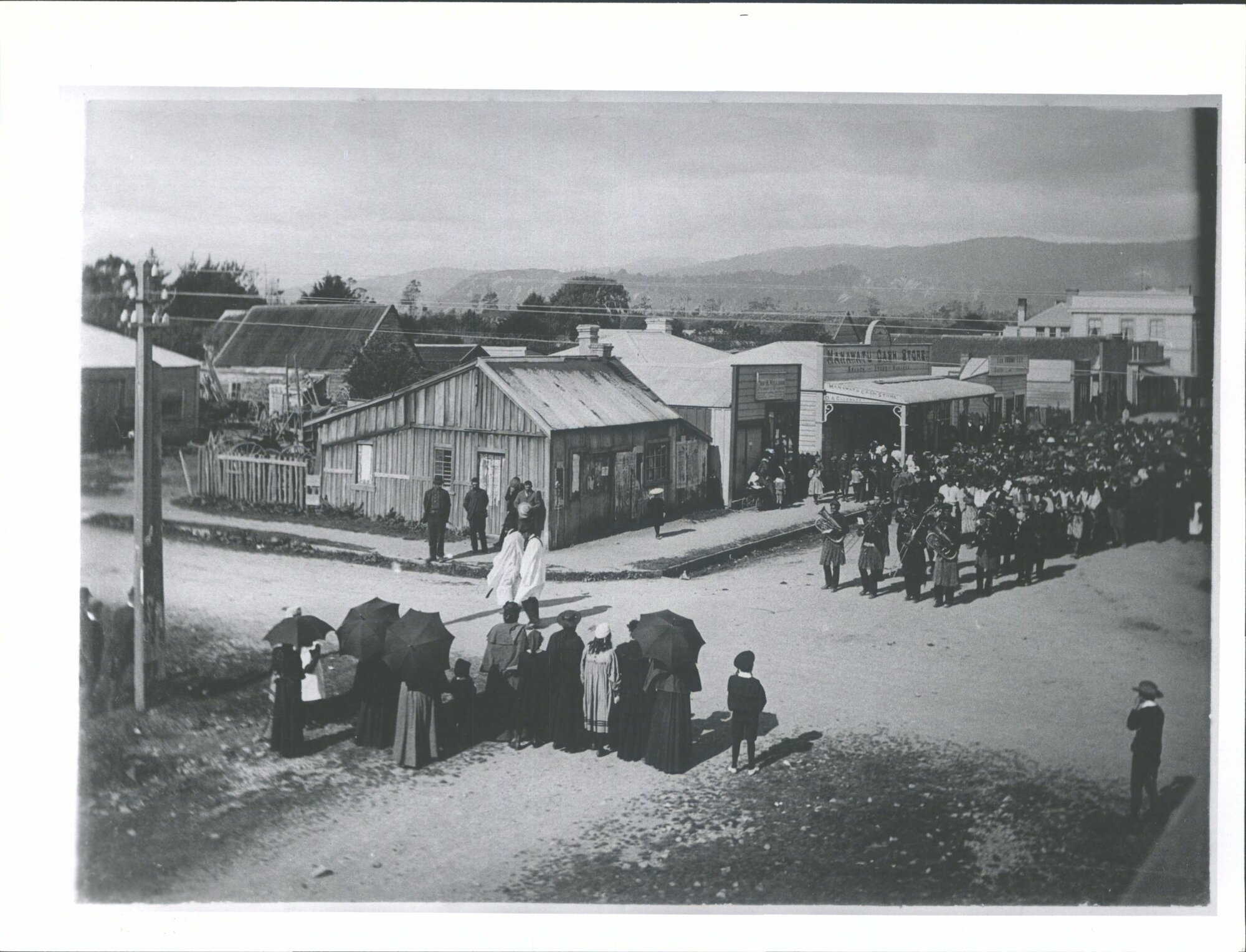 Funeral procession of Hoani Taipua 10 Oct 1896 Lead by Otaki Brass Band'
