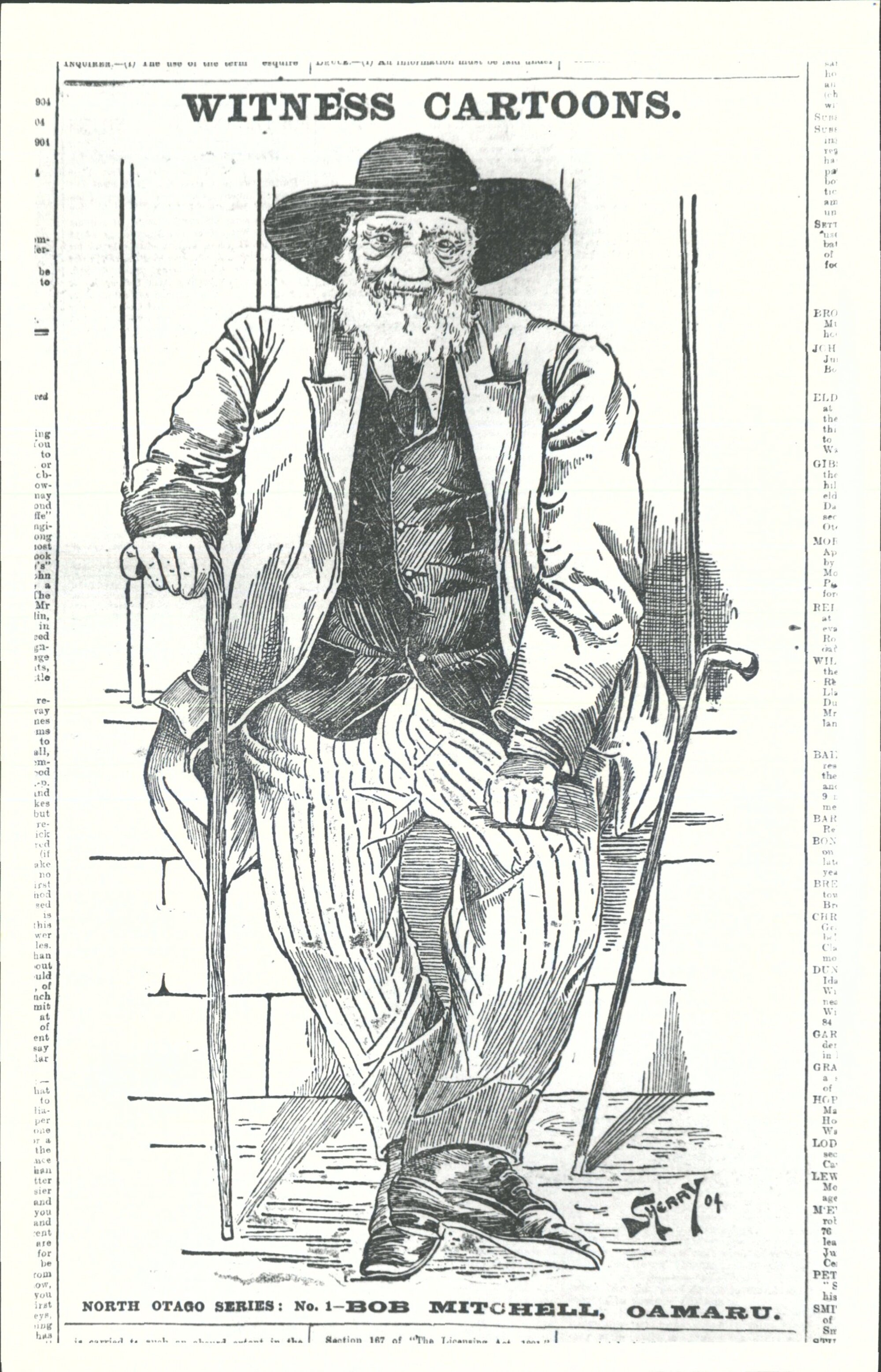 Witness Cartoons: North Otago Series: No. 1 - Bob Mitchell, Oamaru