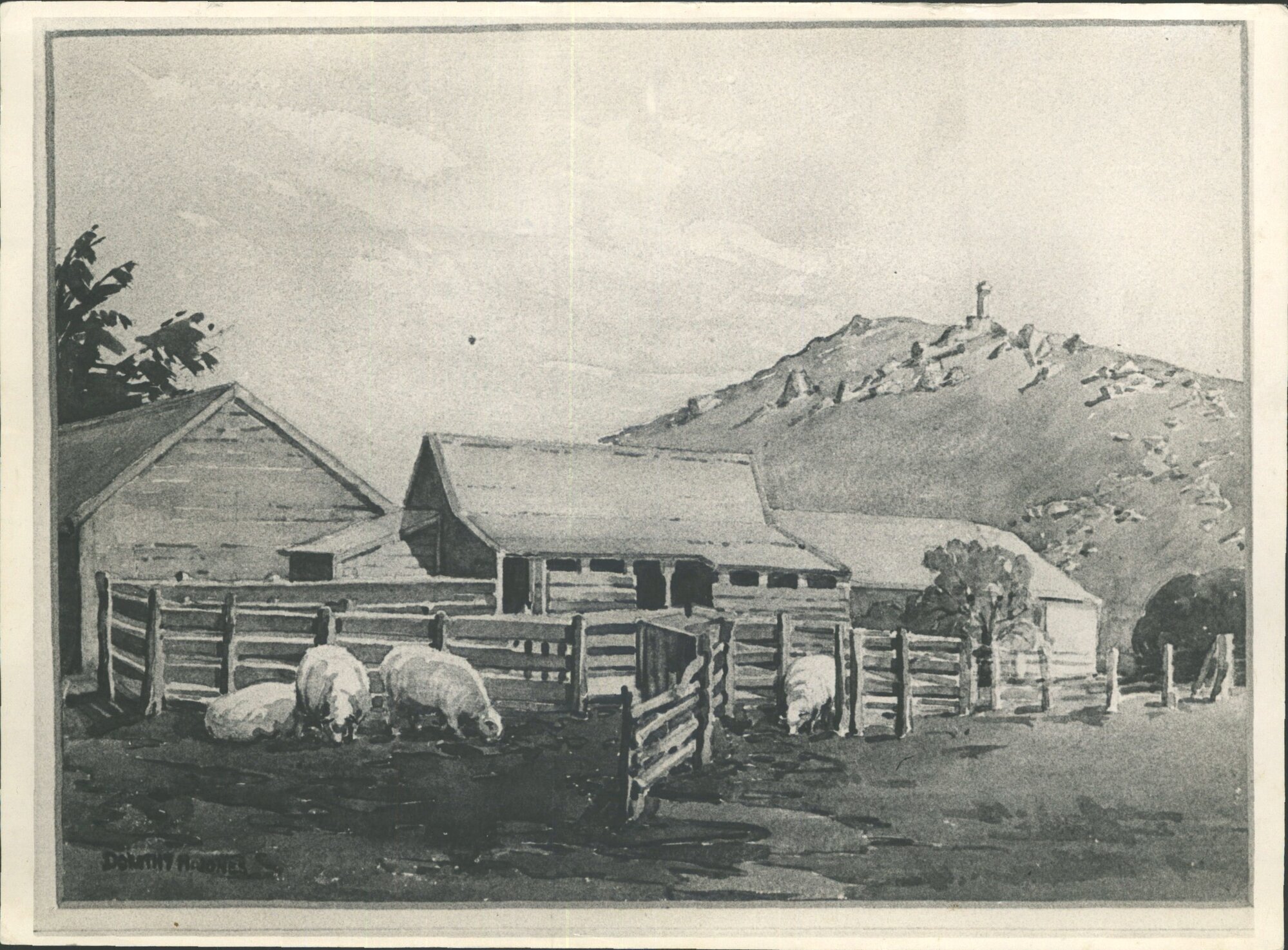 Watercolour of Buildings at Totara