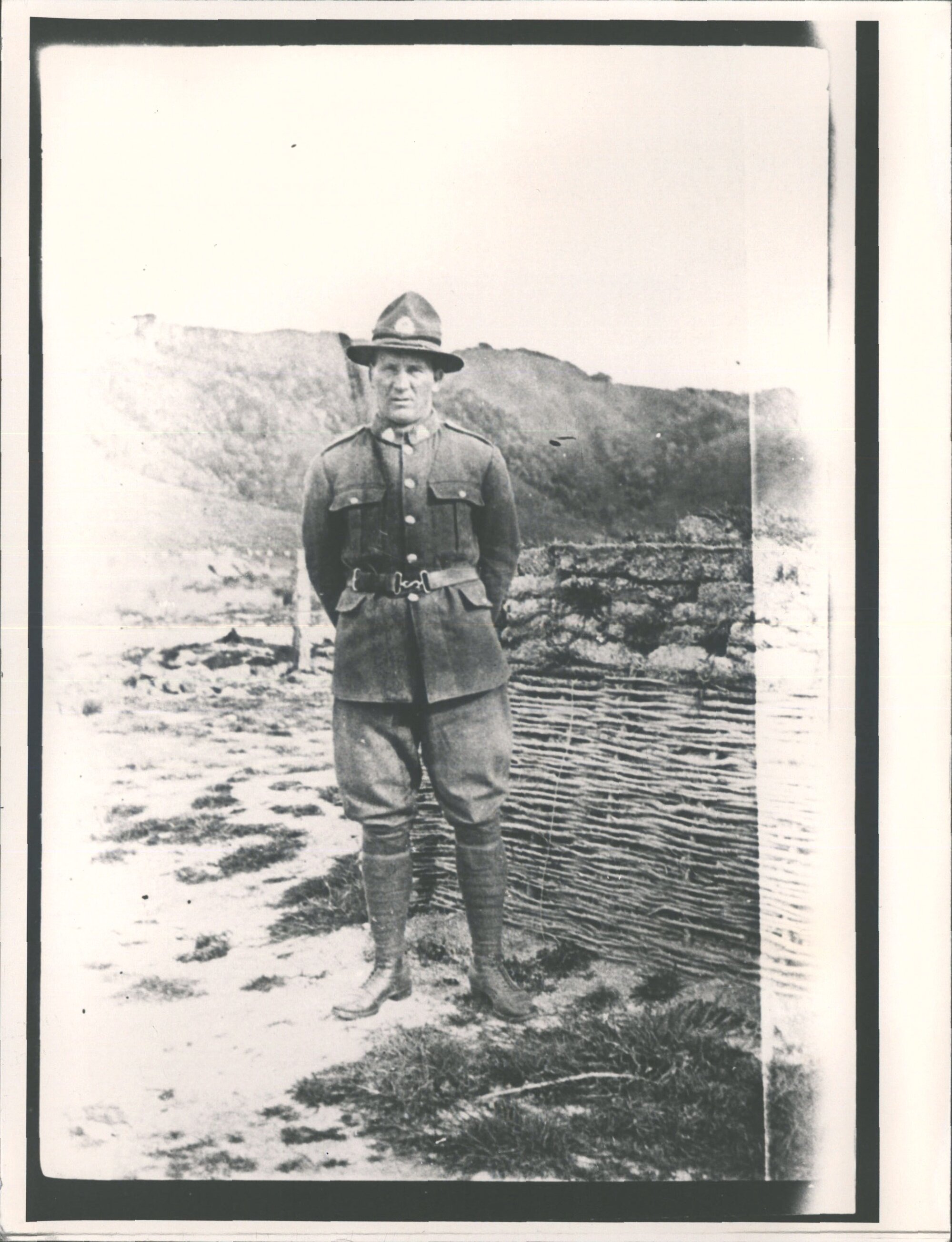 Unidentified soldier, taken in front of parapet
