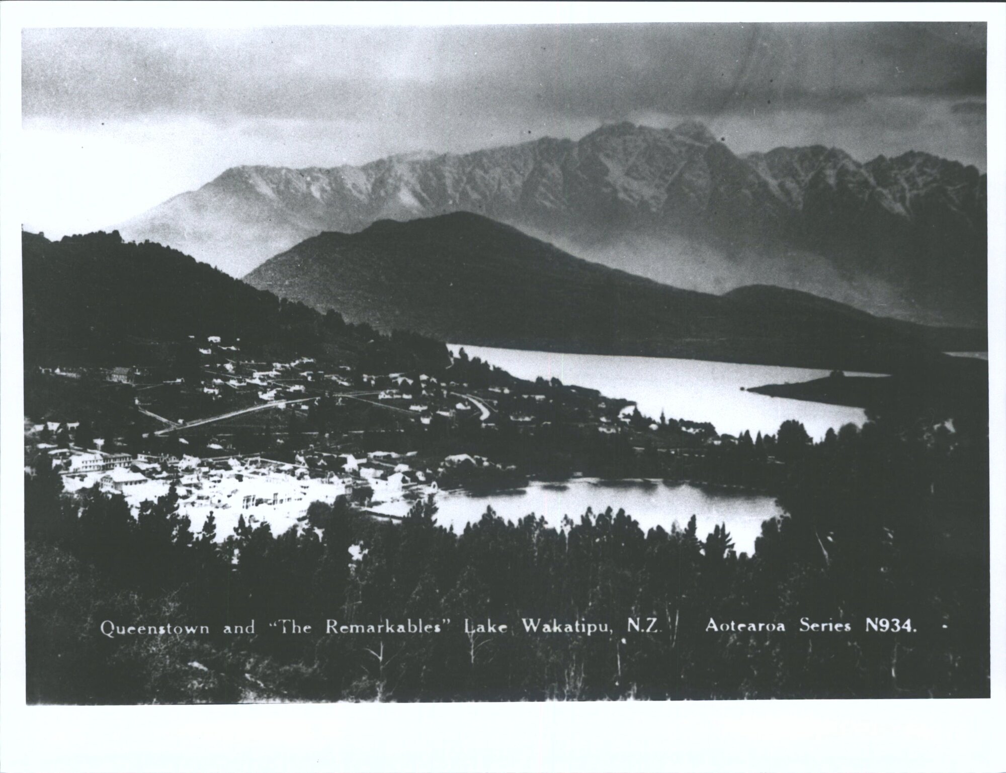 Queenstown and "The Remarkables", Lake Wakatipu, N.Z.