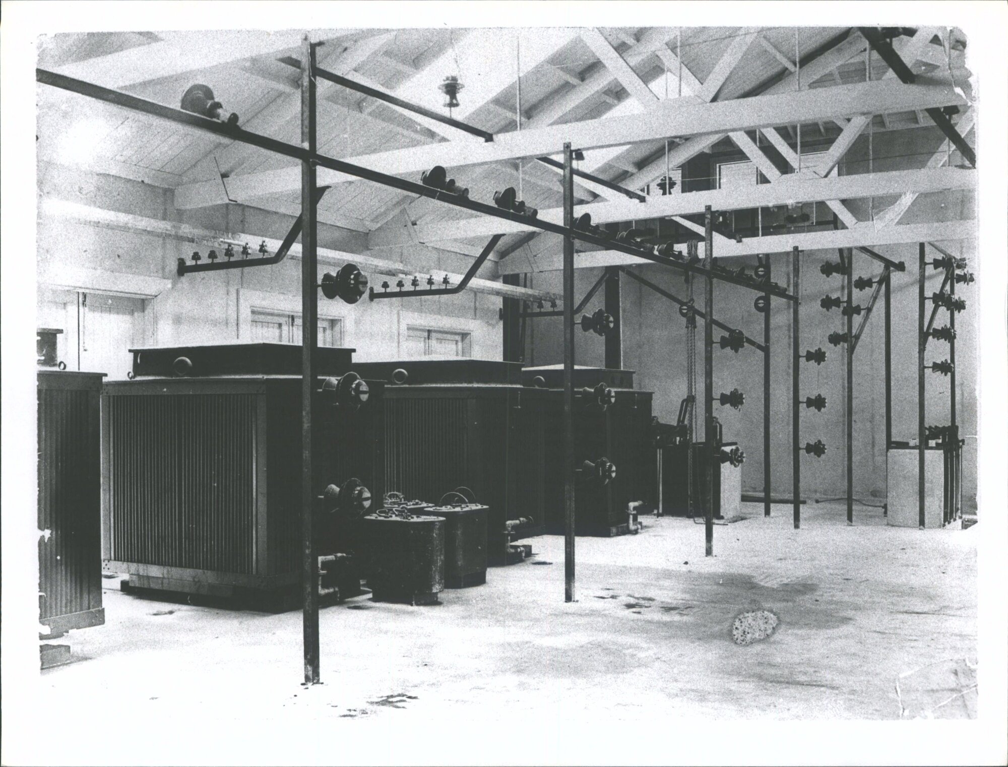 Interior of sub-station showing 4x 600KW transformers &amp; 2x 35000 volt oil switches