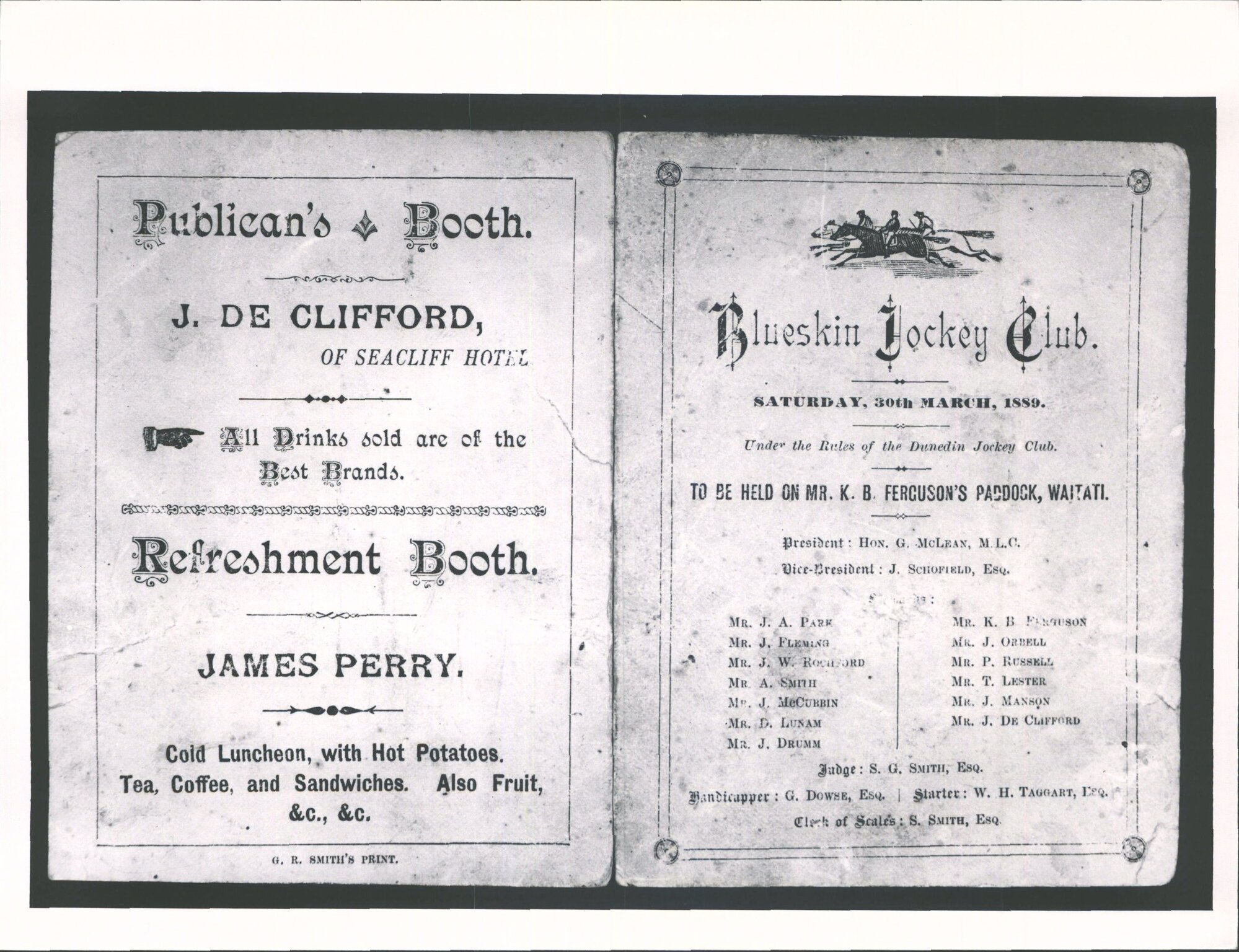 Blueskin Jockey Club - exterior spread of race card