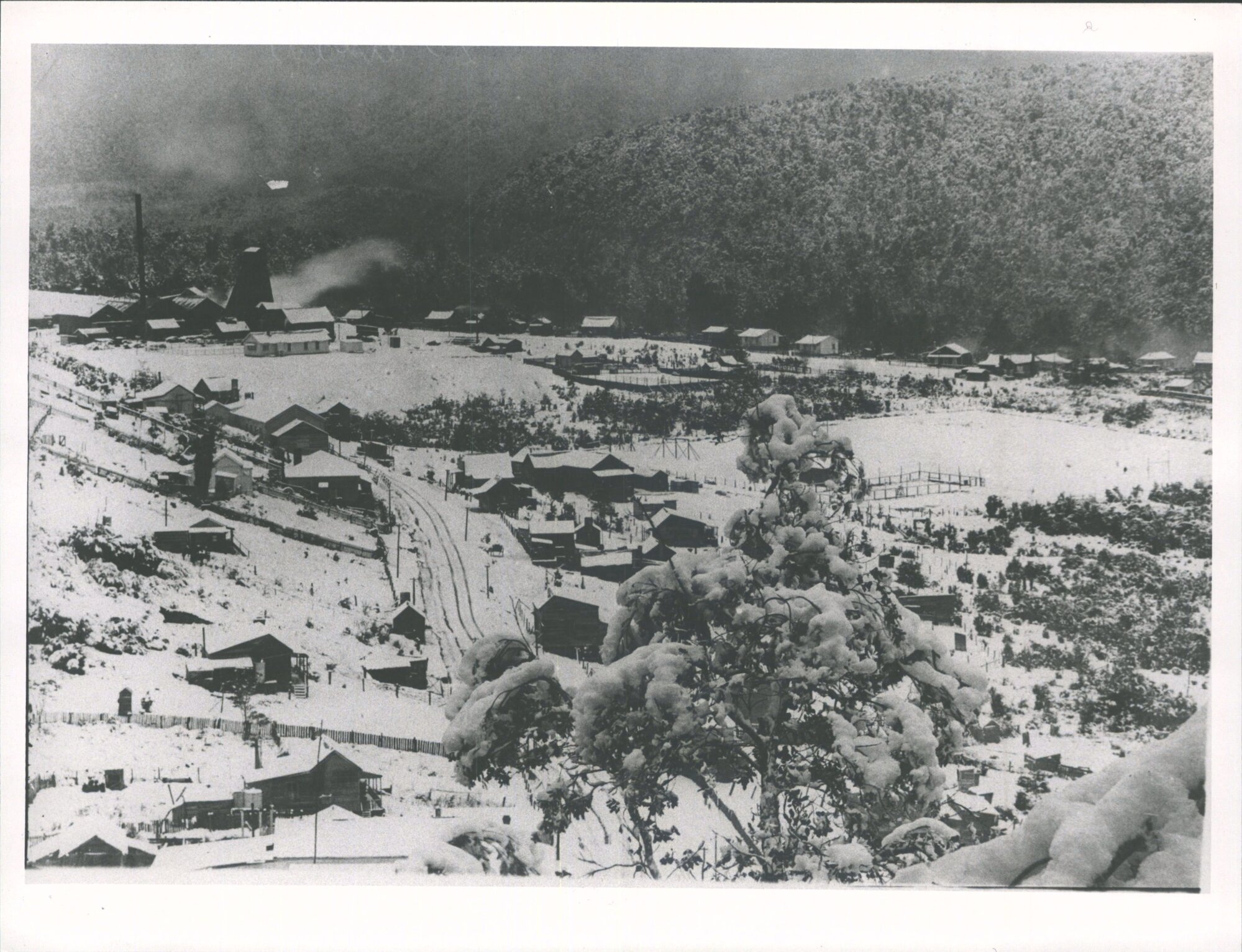 Waiuta township after snowfall