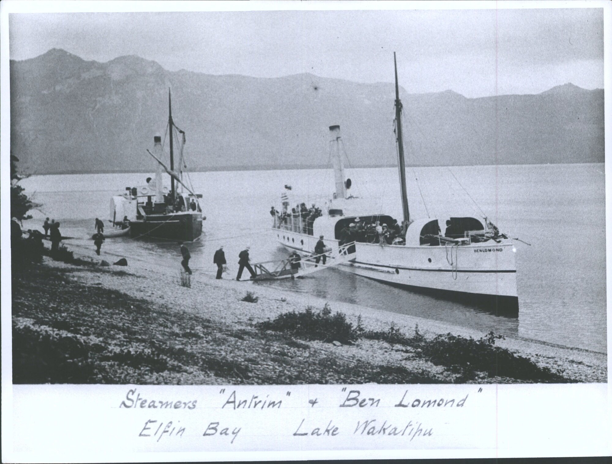 Steamers Antrim &amp; Ben Lomond at Elfin Bay, Lake Wakatipu