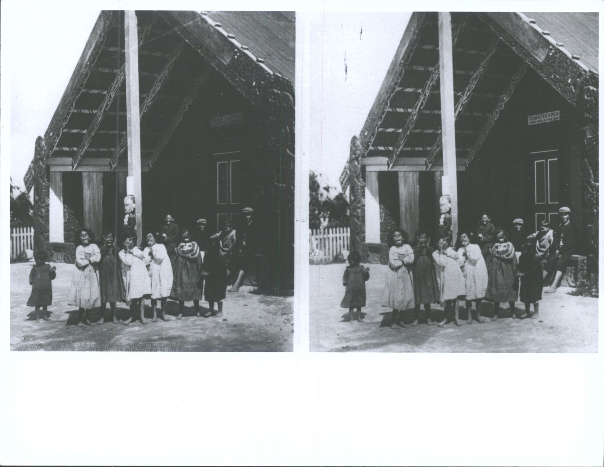 Maori children outside Tamatekapua meeting house