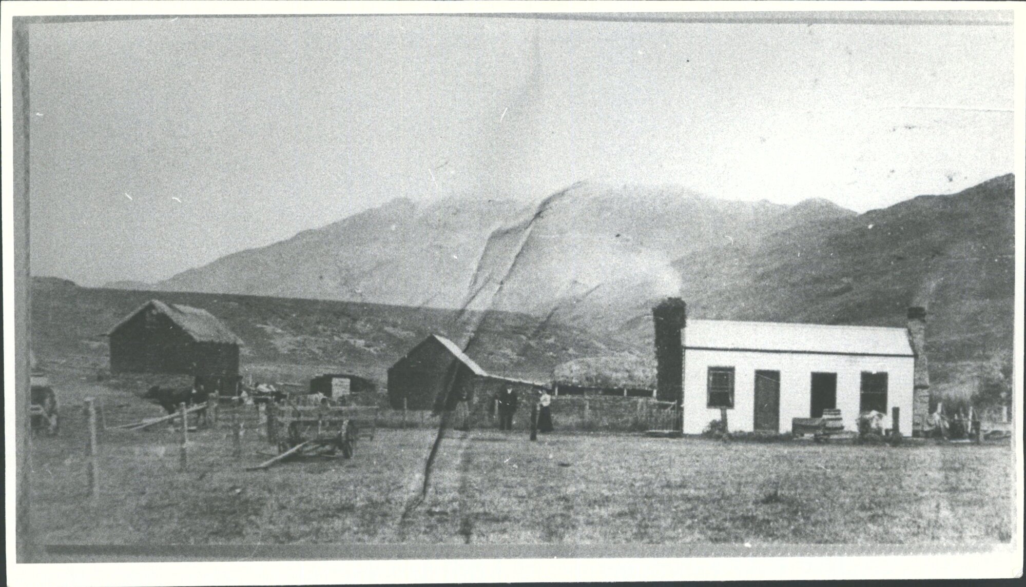 Willie Cummings homestead at foot of Coronet Peak. Ben Lomond in distance