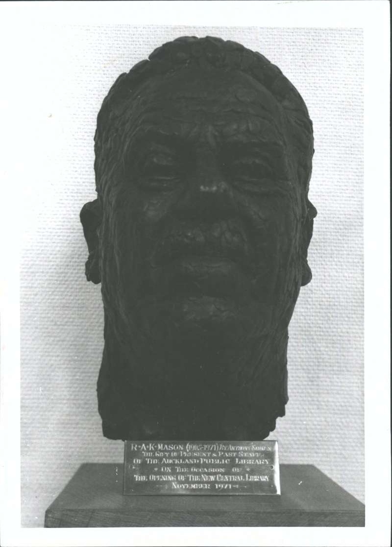 Front view of bust of R.A.K. Mason