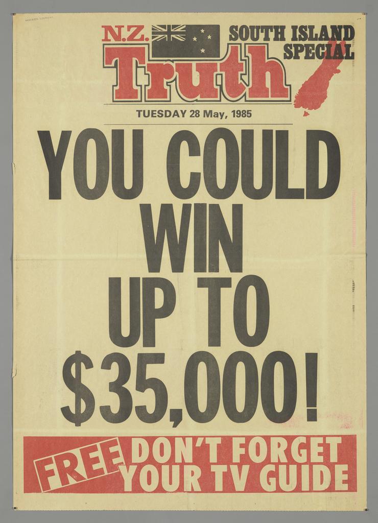 "You could win up to $35,000! Free Don't forget your TV guide"