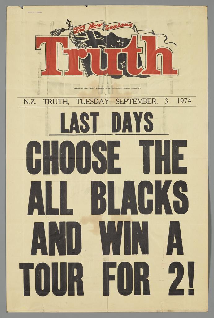 "Last days Choose the All Blacks and win a tour for 2!"