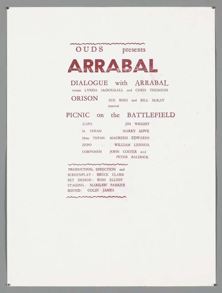"OUDS presents Arrabal Dialogue with Arrabal Orison Picnic on the Battlefield"