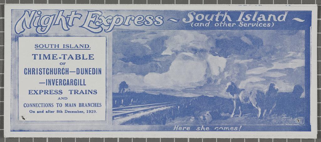 'Night Express - South Island' timetable