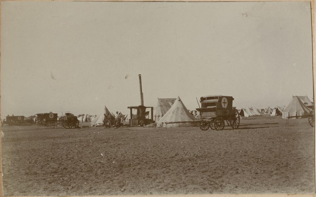 'Zeitoun Camp, camp kitchen &amp; ambulance wagons'