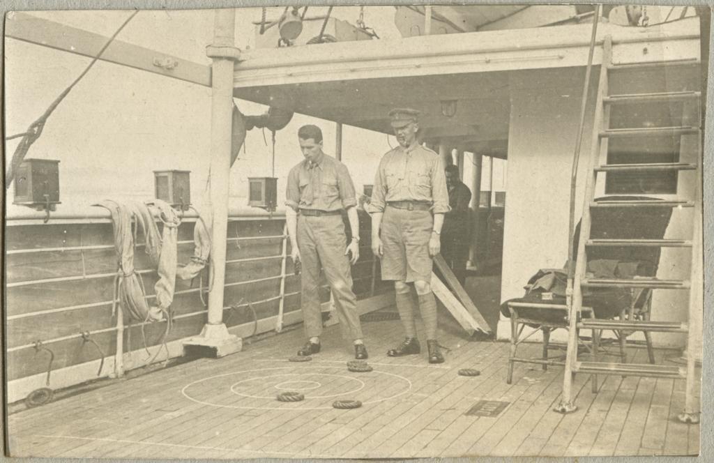 Two men playing quoits on HMNZHS Maheno