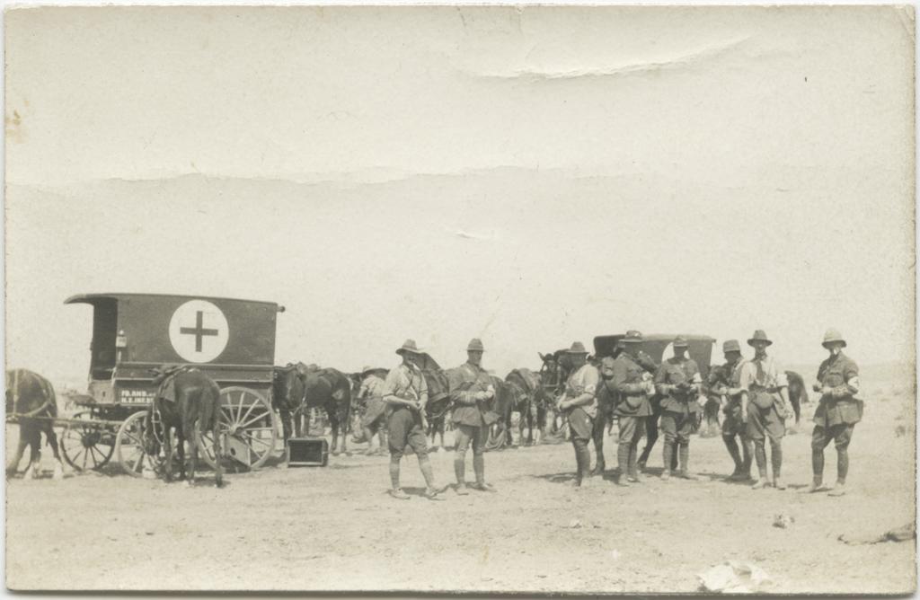 Soldiers and horse-drawn ambulances