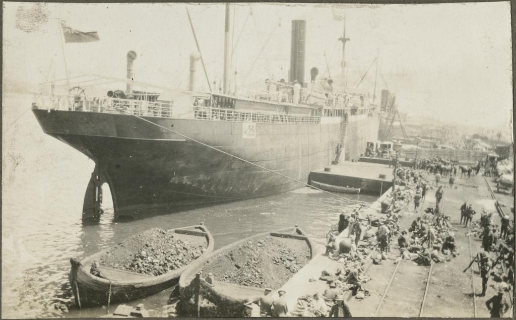 Troop transport HMAT Armadale (A26) docked at an unidentified wharf