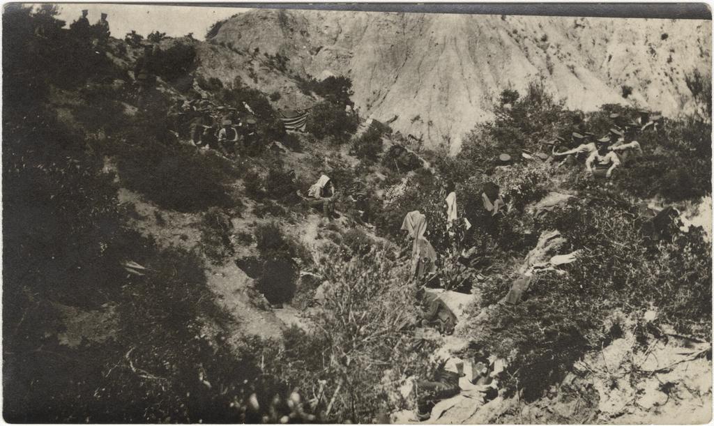 'First Church Service held at ANZAC. May 1 Sunday. At bottom of Walker's Ridge'
