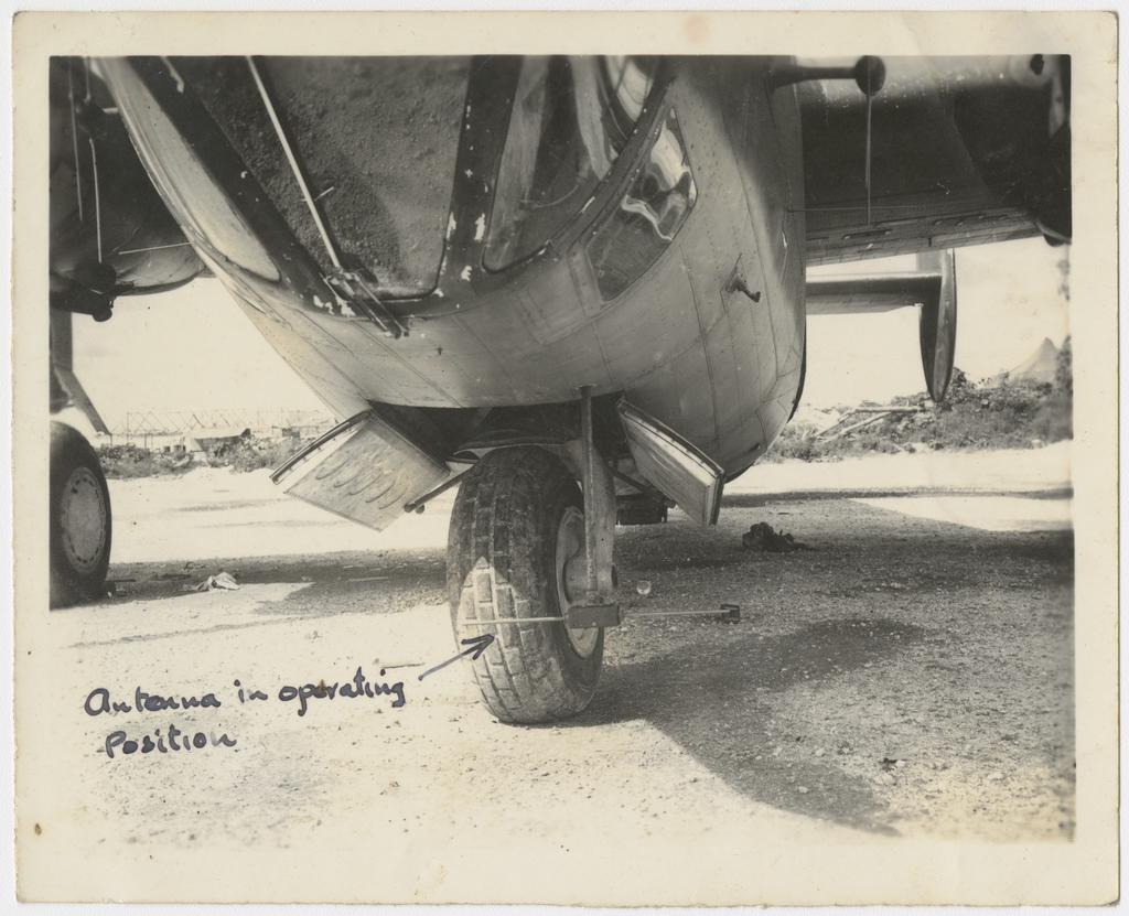 'Nose antenna of one of our RCM equipped B-24's 868th Bomb Squadron. Noemfoor December 1944'