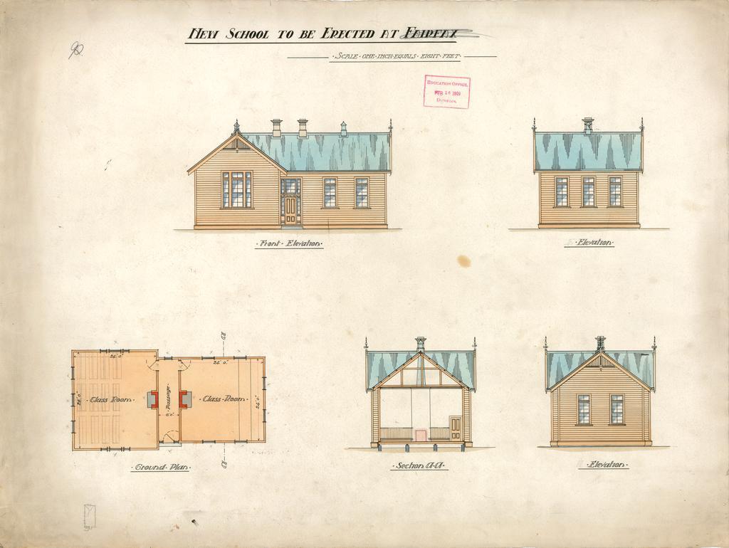Plan of new school to be erected at Fairfax