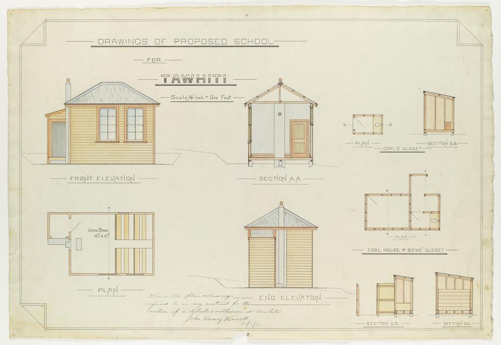 Plan of proposed school for Tawhiti (1/4" to 1 foot)
