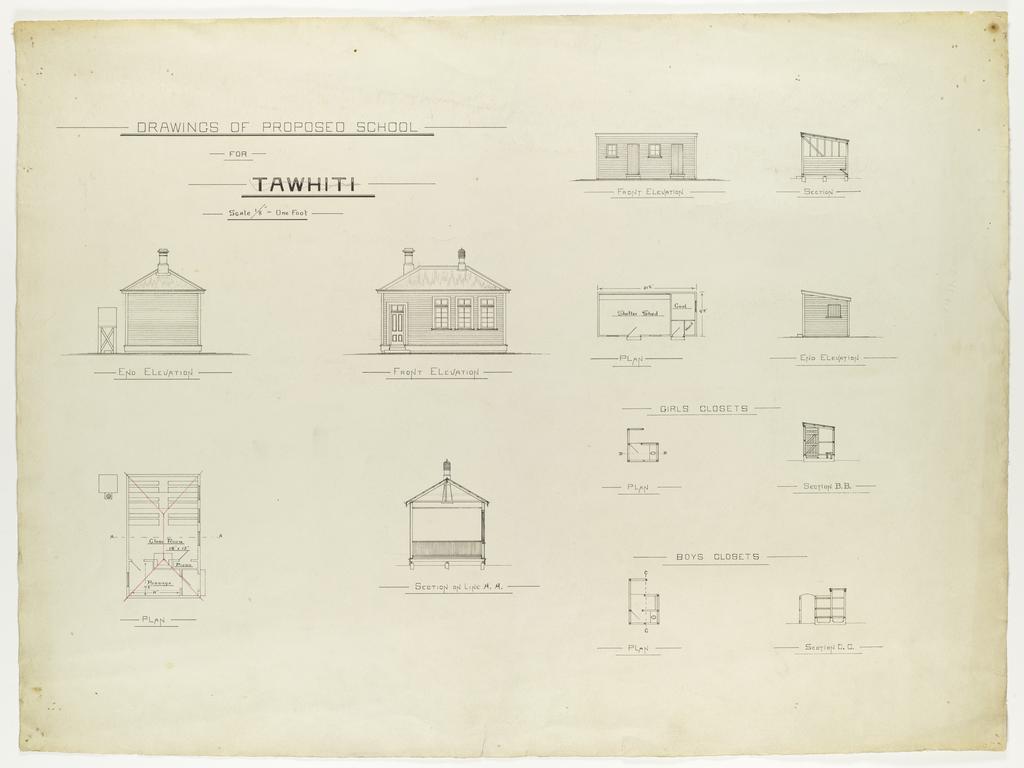 Plan of proposed school for Tawhiti (1/8" to 1 foot)