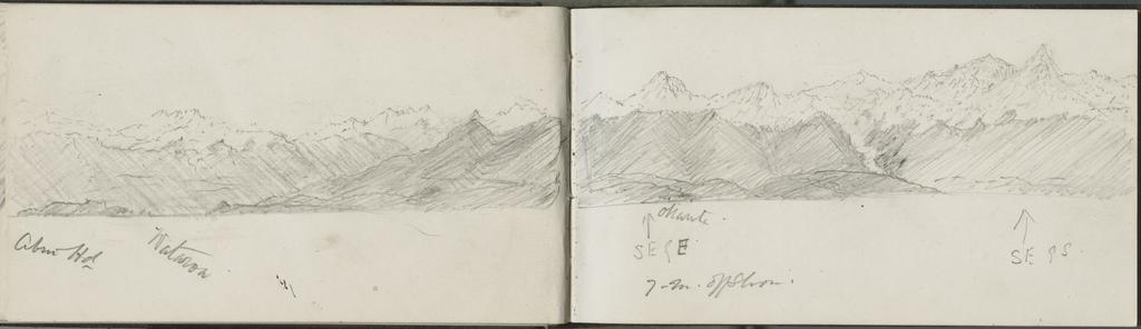Sketch of panorama of mountains near Okarito