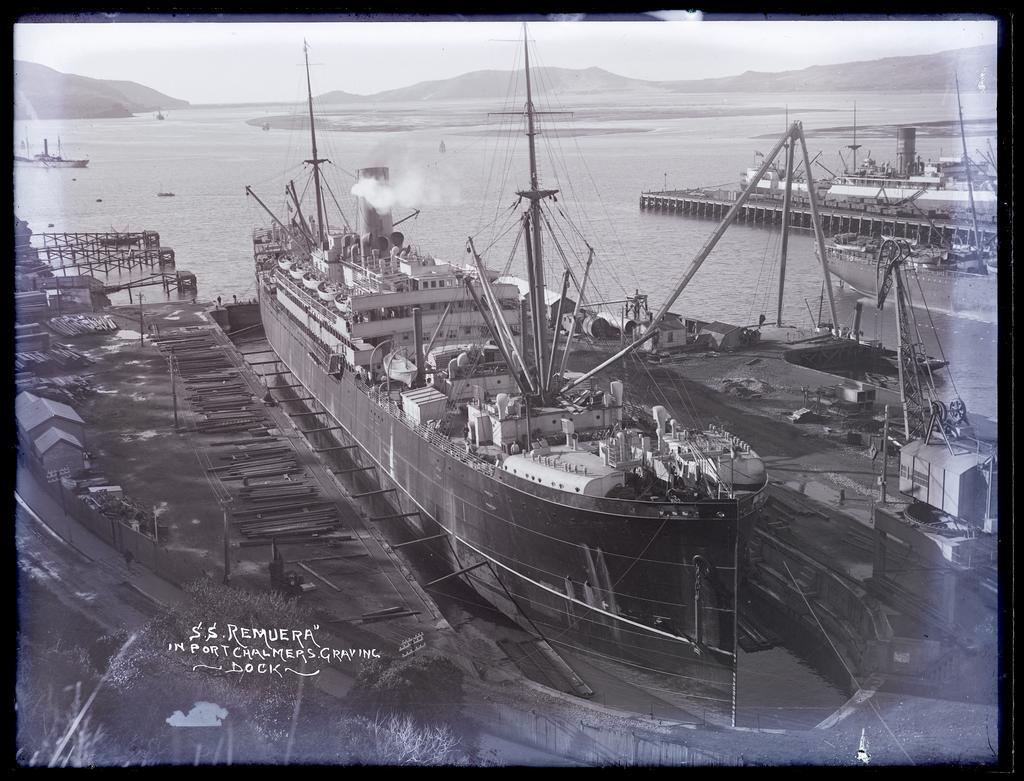 'S.S. Remuera in Port Chalmers graving dock'
