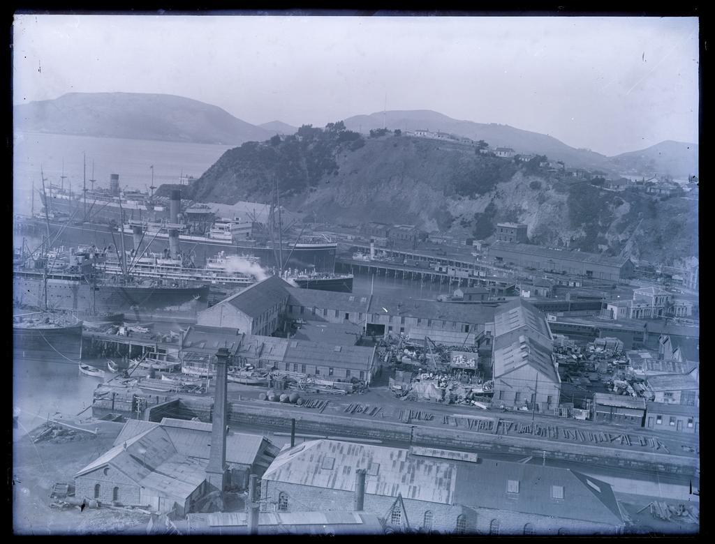 View of wharves and shipping at Port Chalmers