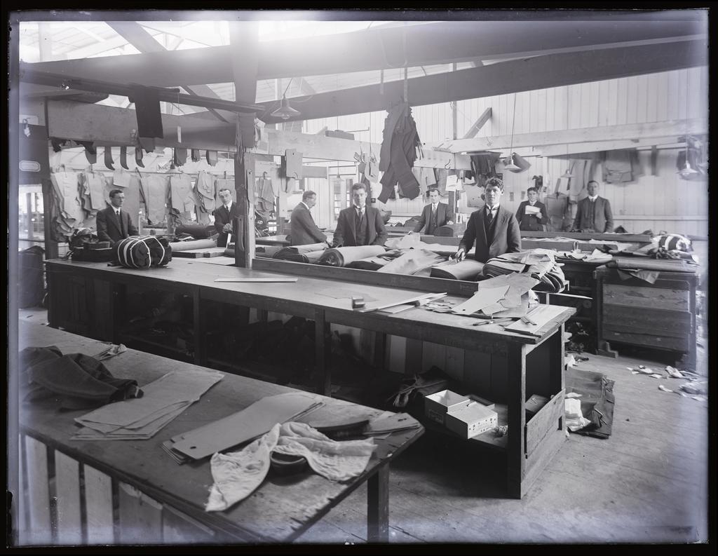 Men working in Hallenstein's clothing factory