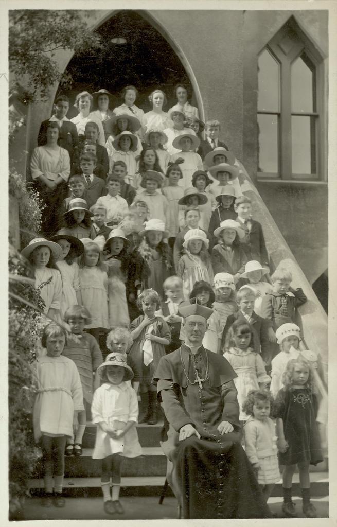 Bishop James Whyte with Sunday School children taught by St Vincent de Paul Guild of St Dominics