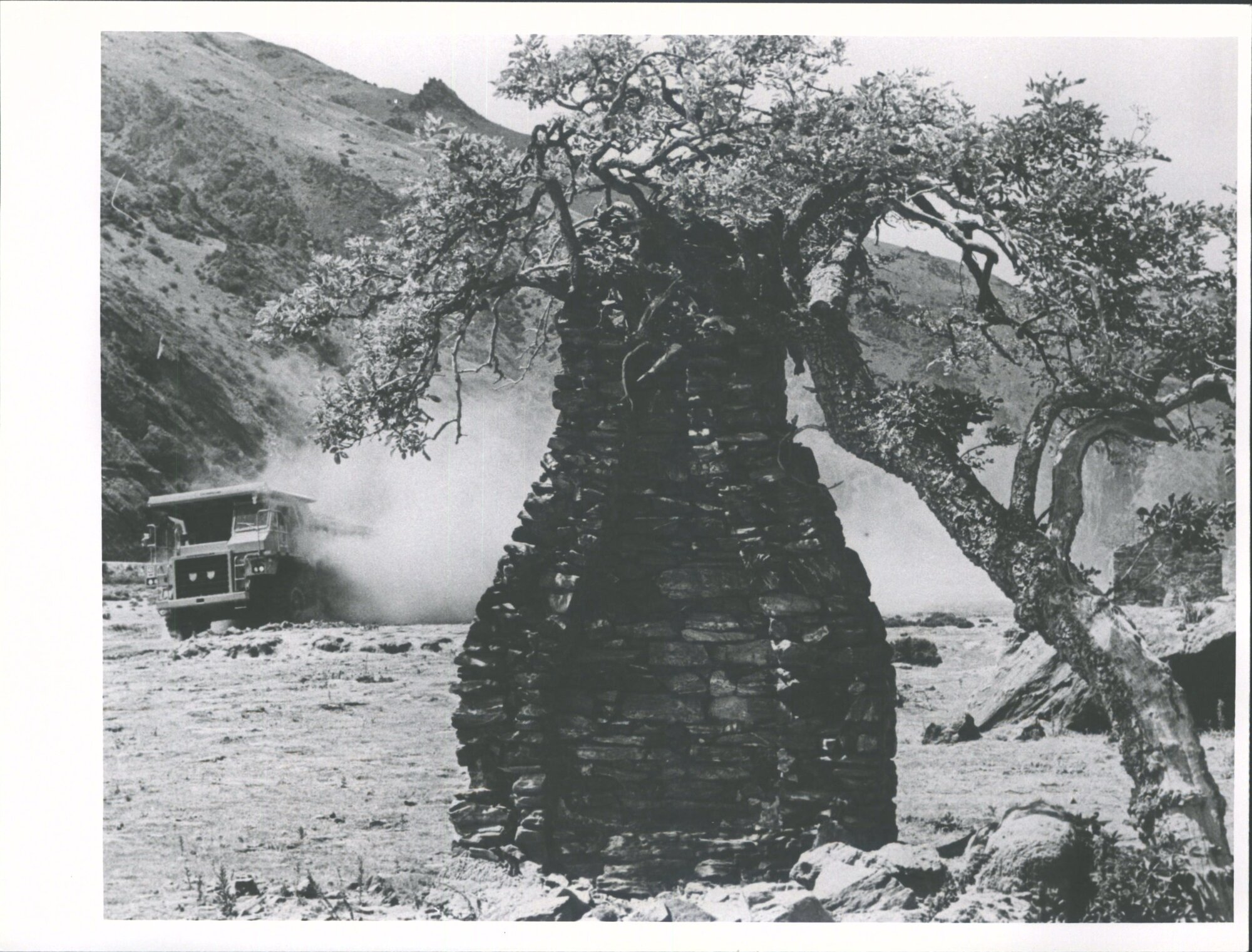 Early stages of Clyde Dam project. South side of river, 1/2 way between Clyde &amp; Cromwell perhaps opp. Leaning Rock Creek